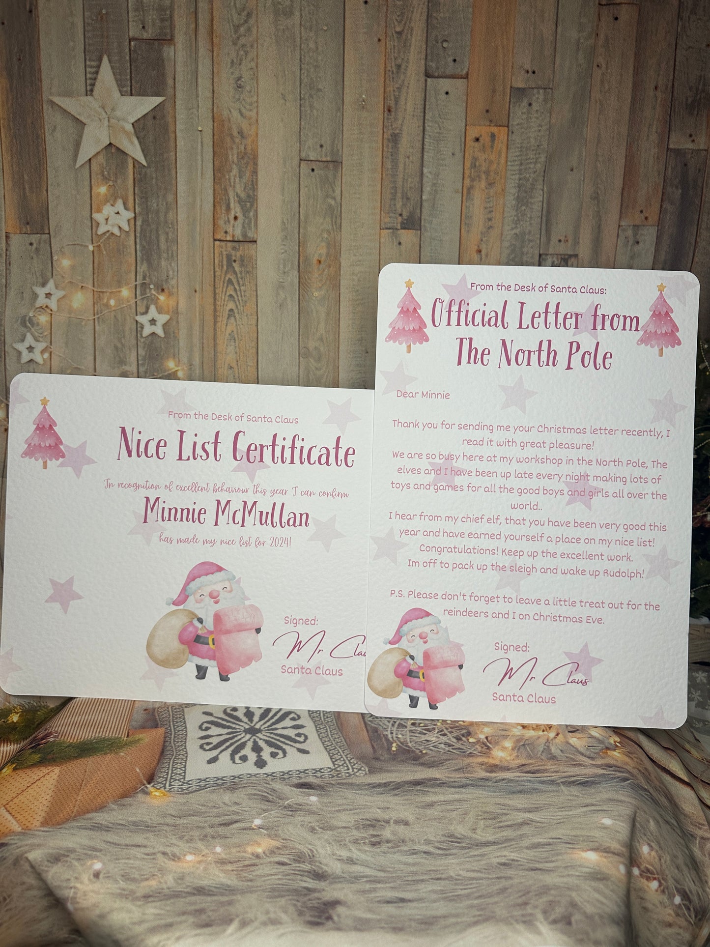 Pink Nice List Certificate and Letter from The North Pole- Personalised, A4 Size