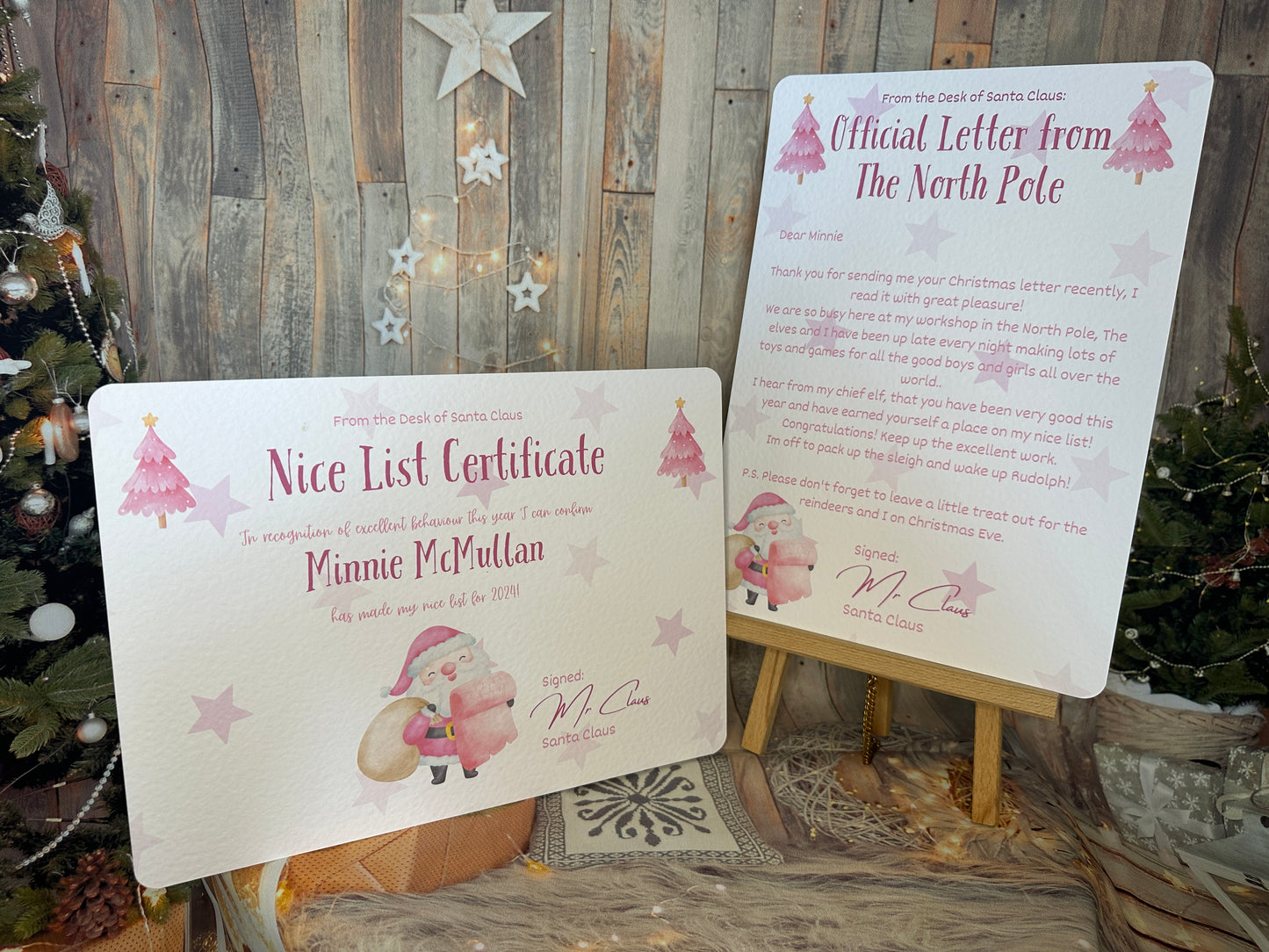 Pink Nice List Certificate and Letter from The North Pole- Personalised, A4 Size