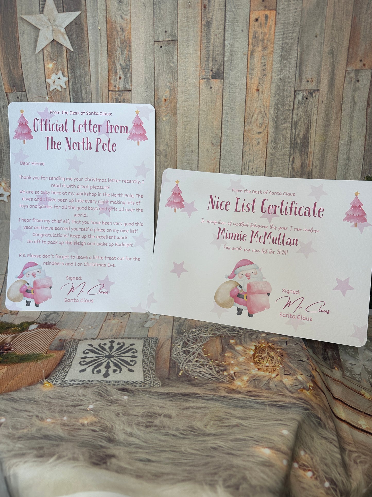 Pink Nice List Certificate and Letter from The North Pole- Personalised, A4 Size