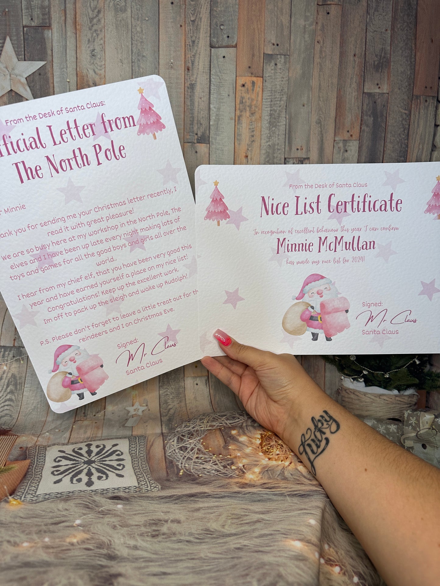 Pink Nice List Certificate and Letter from The North Pole- Personalised, A4 Size