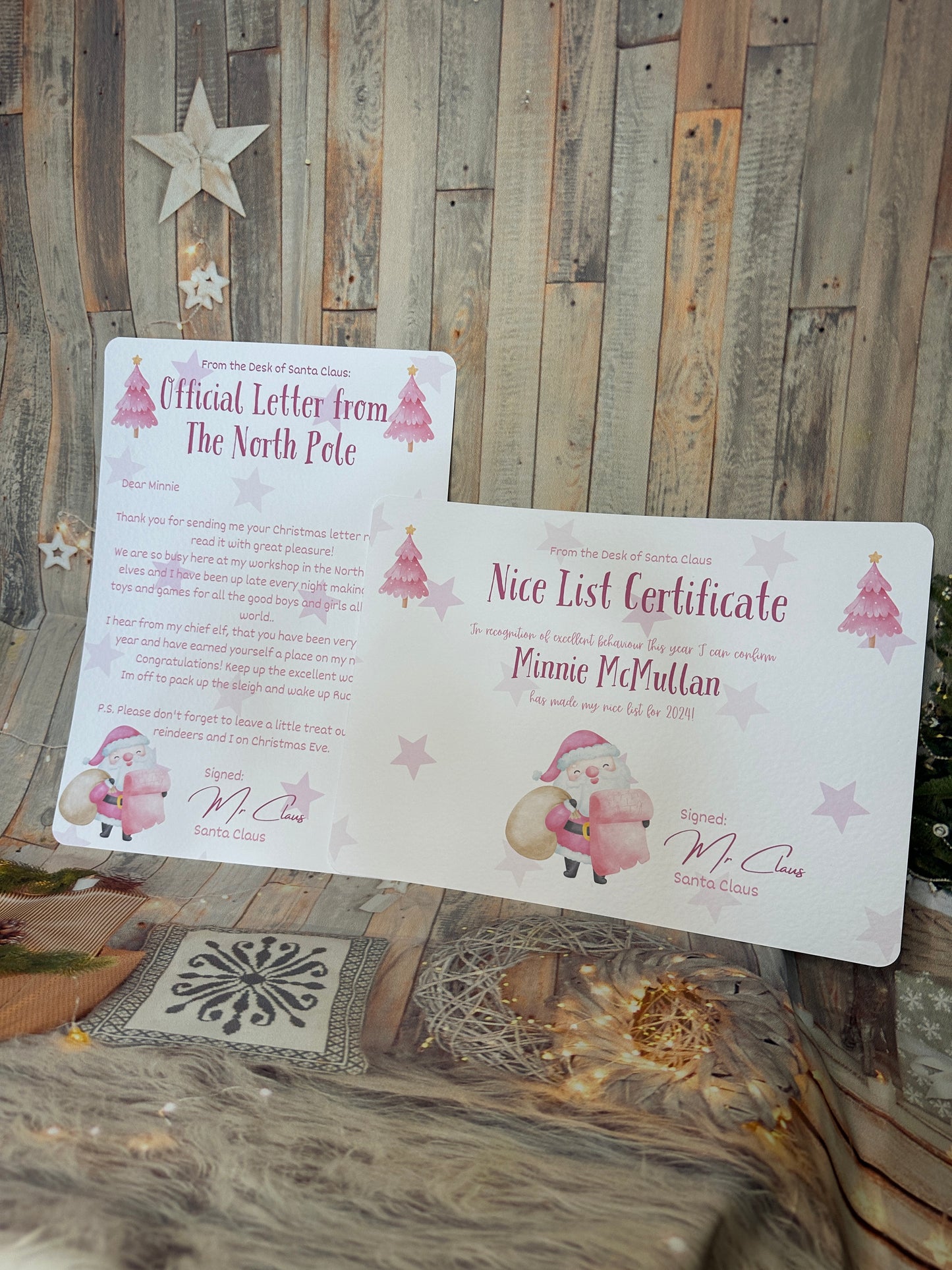 Pink Nice List Certificate and Letter from The North Pole- Personalised, A4 Size