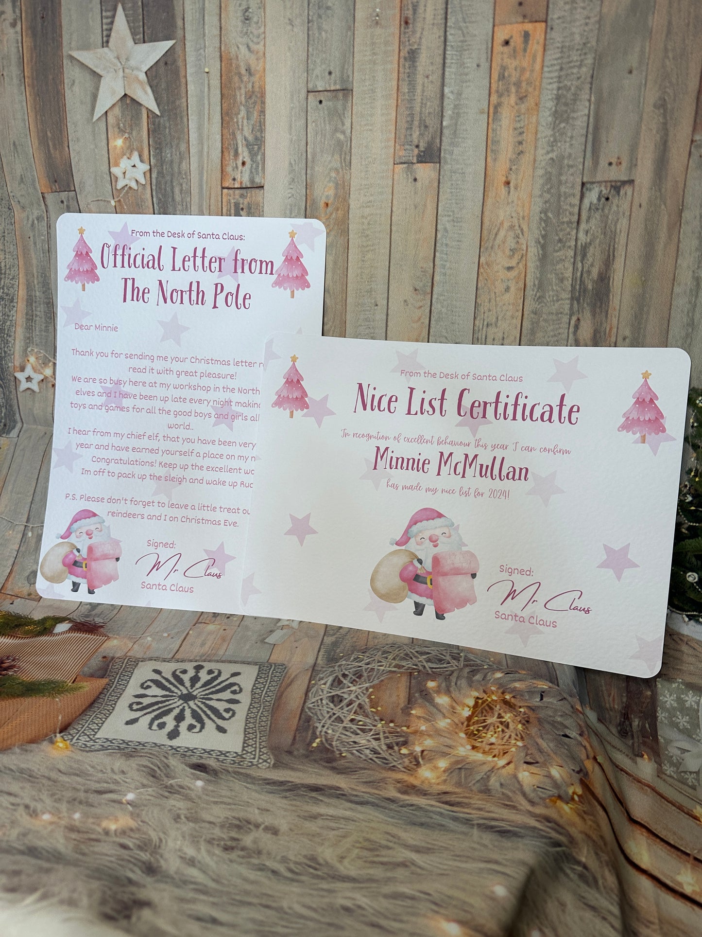 Pink Nice List Certificate and Letter from The North Pole- Personalised, A4 Size