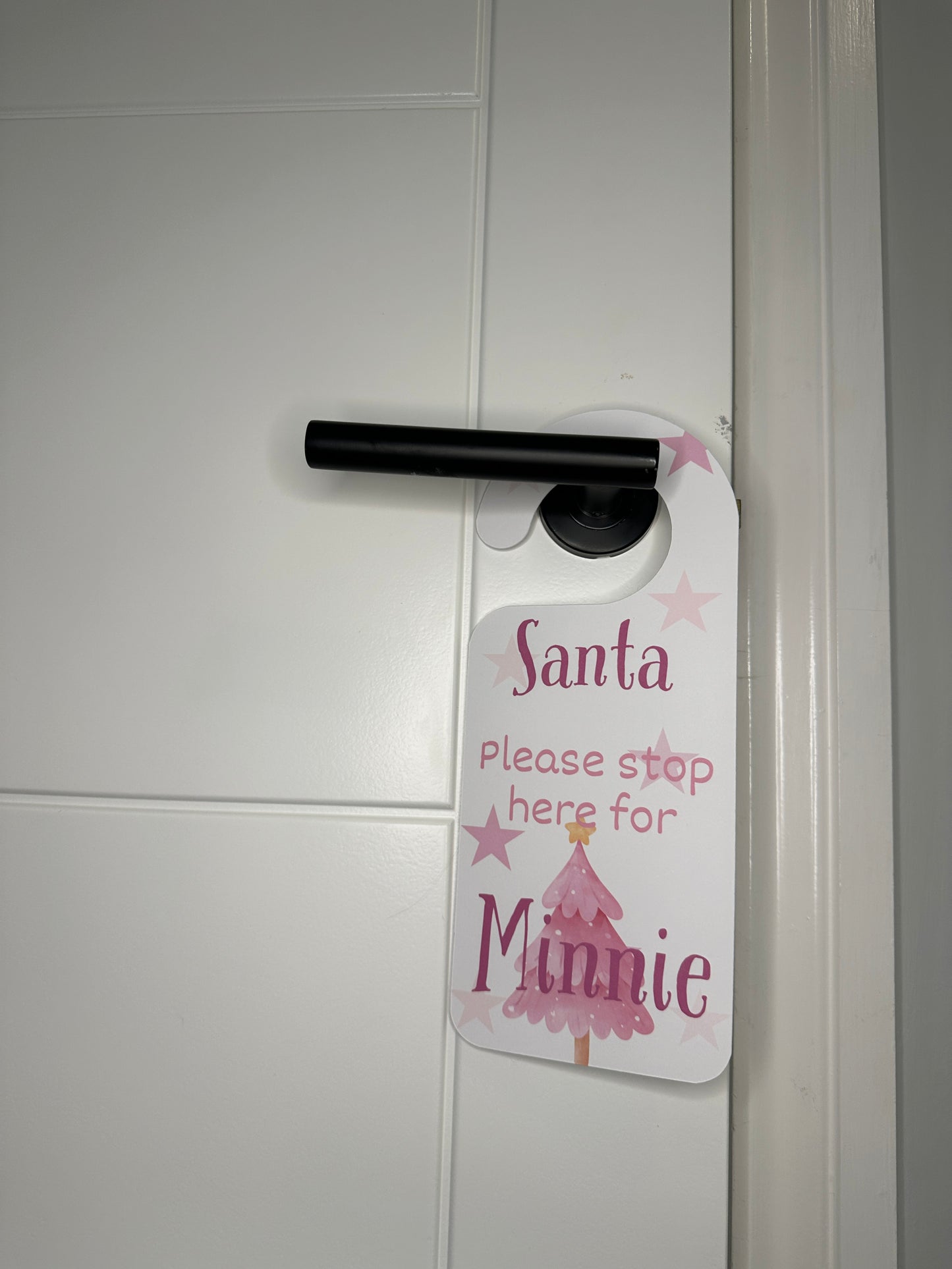 Pink Christmas "Santa Stop Here' Door Hanger- Personalised