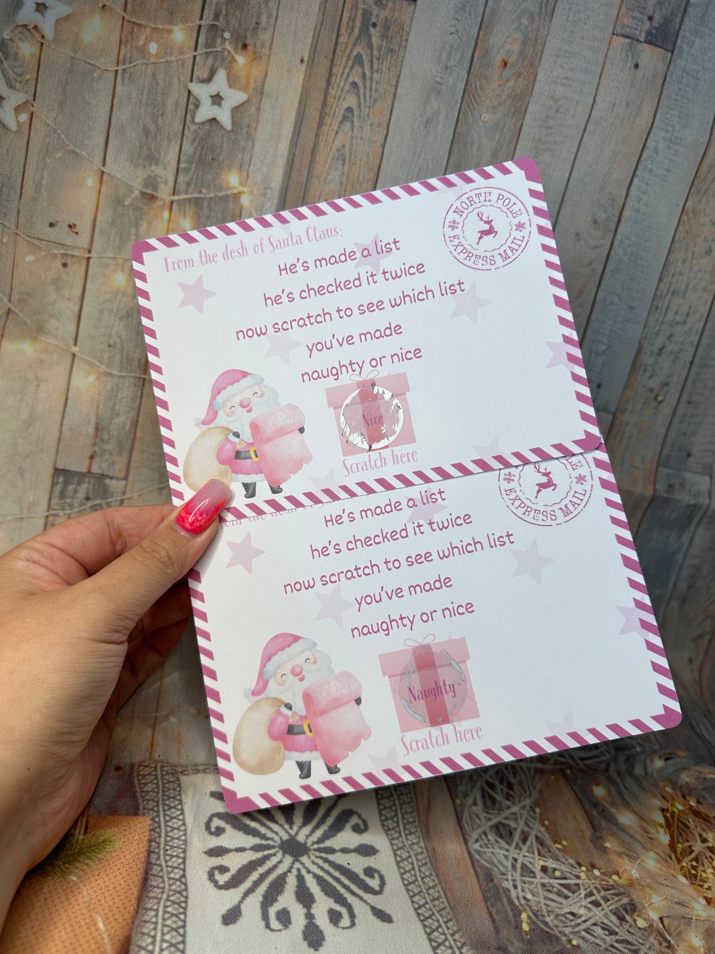 Pink Naughty or Nice Scratch Cards- Set of 2.