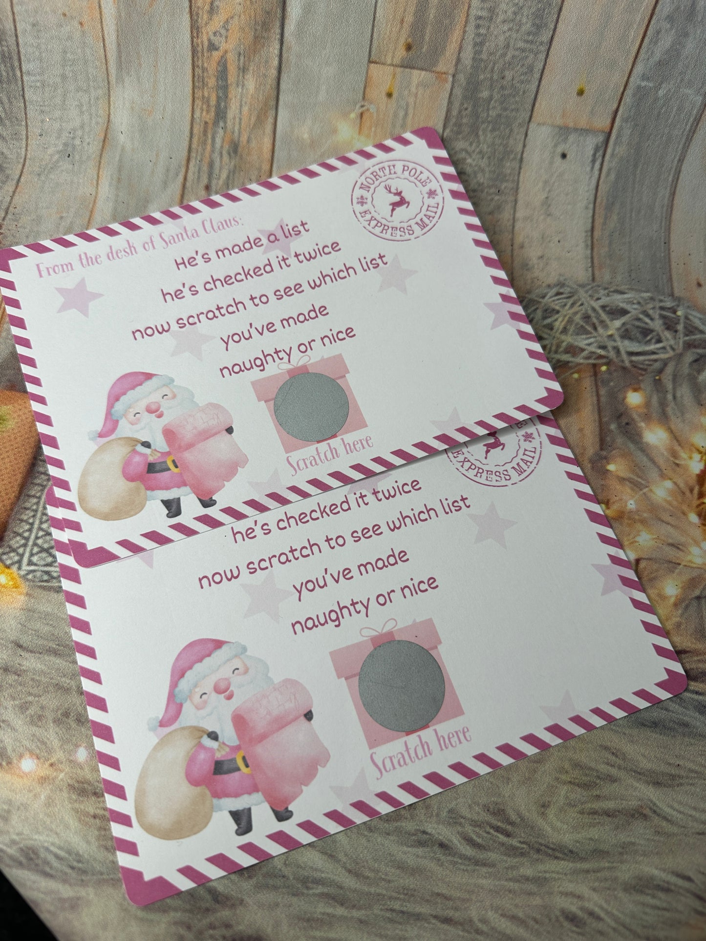 Pink Naughty or Nice Scratch Cards- Set of 2.