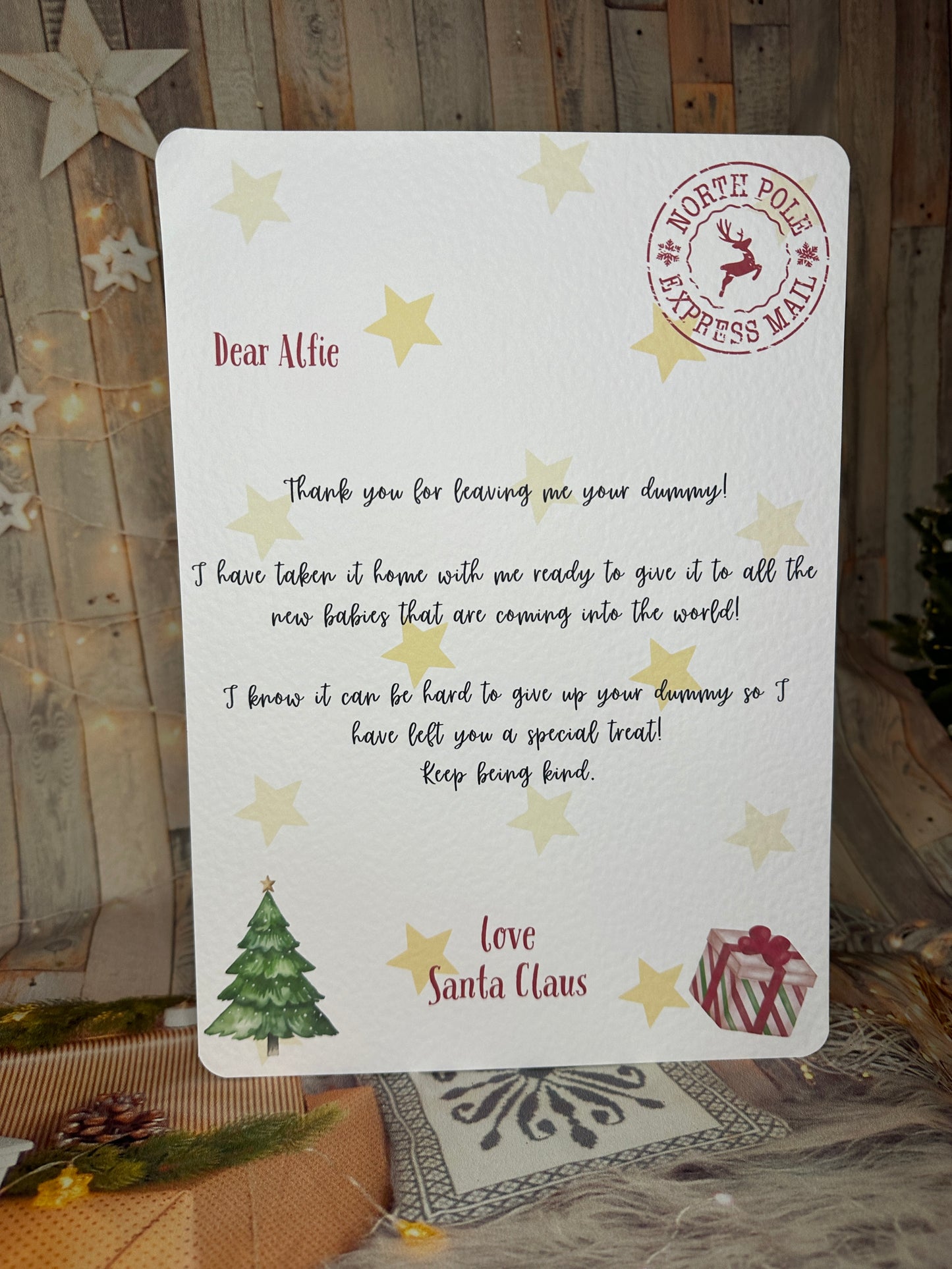 Personalised A4 Letter From Santa Thanking The Child For The Dummy