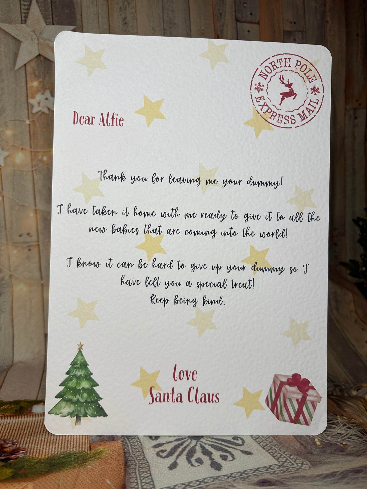 Personalised A4 Letter From Santa Thanking The Child For The Dummy