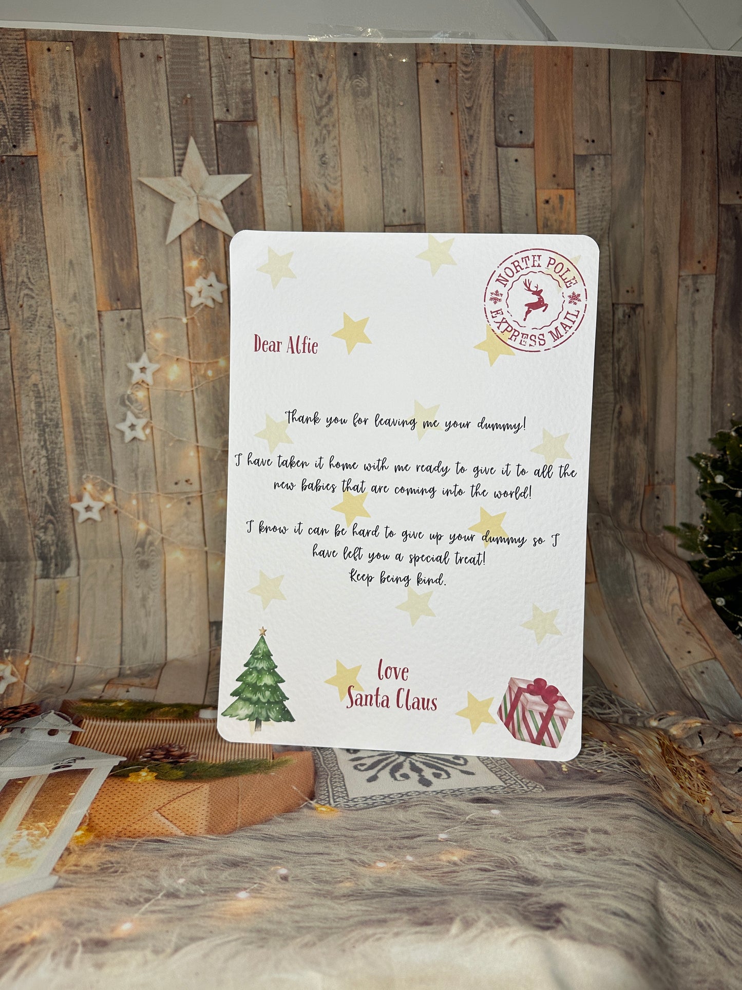 Personalised A4 Letter From Santa Thanking The Child For The Dummy