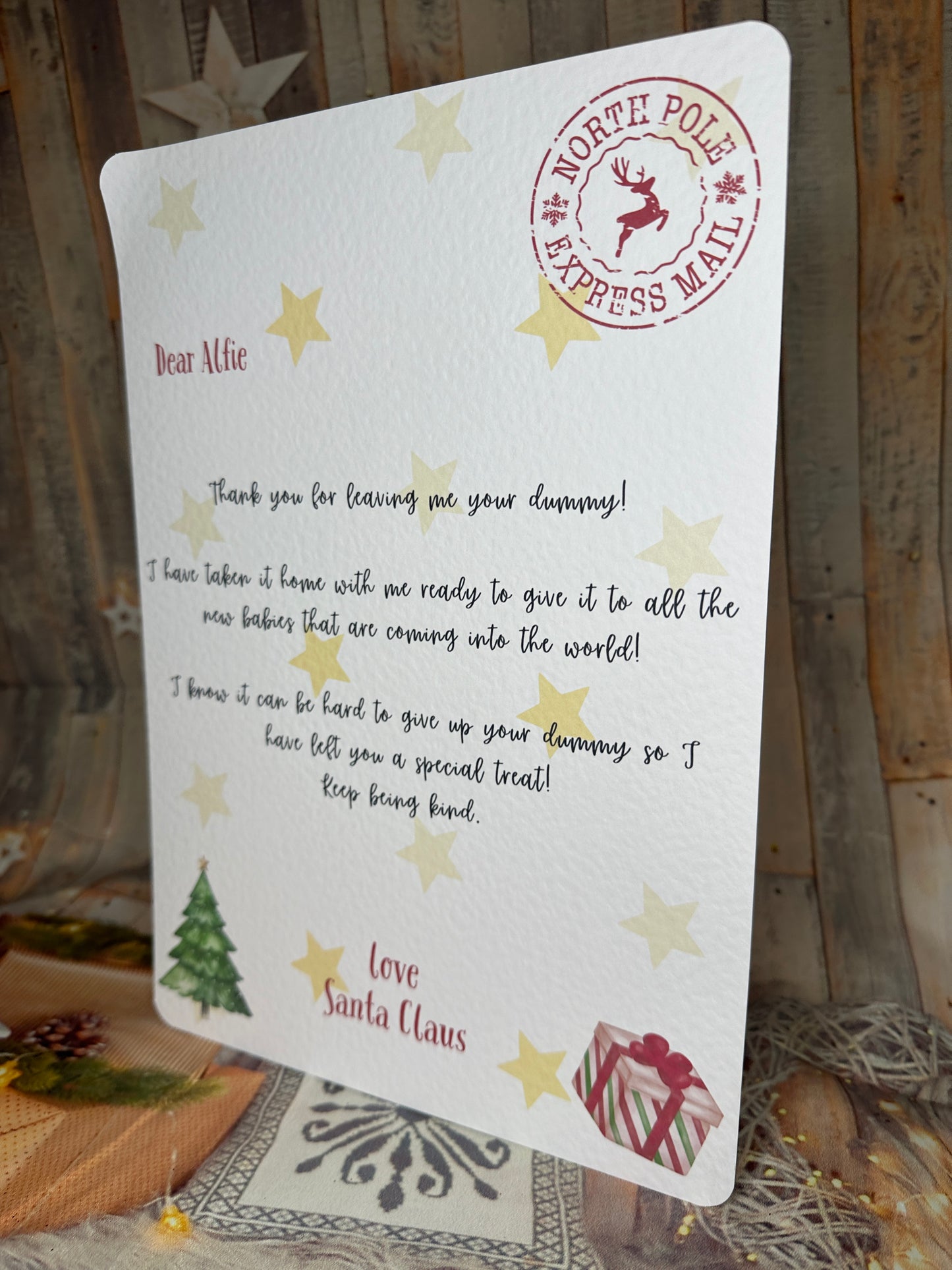 Personalised A4 Letter From Santa Thanking The Child For The Dummy