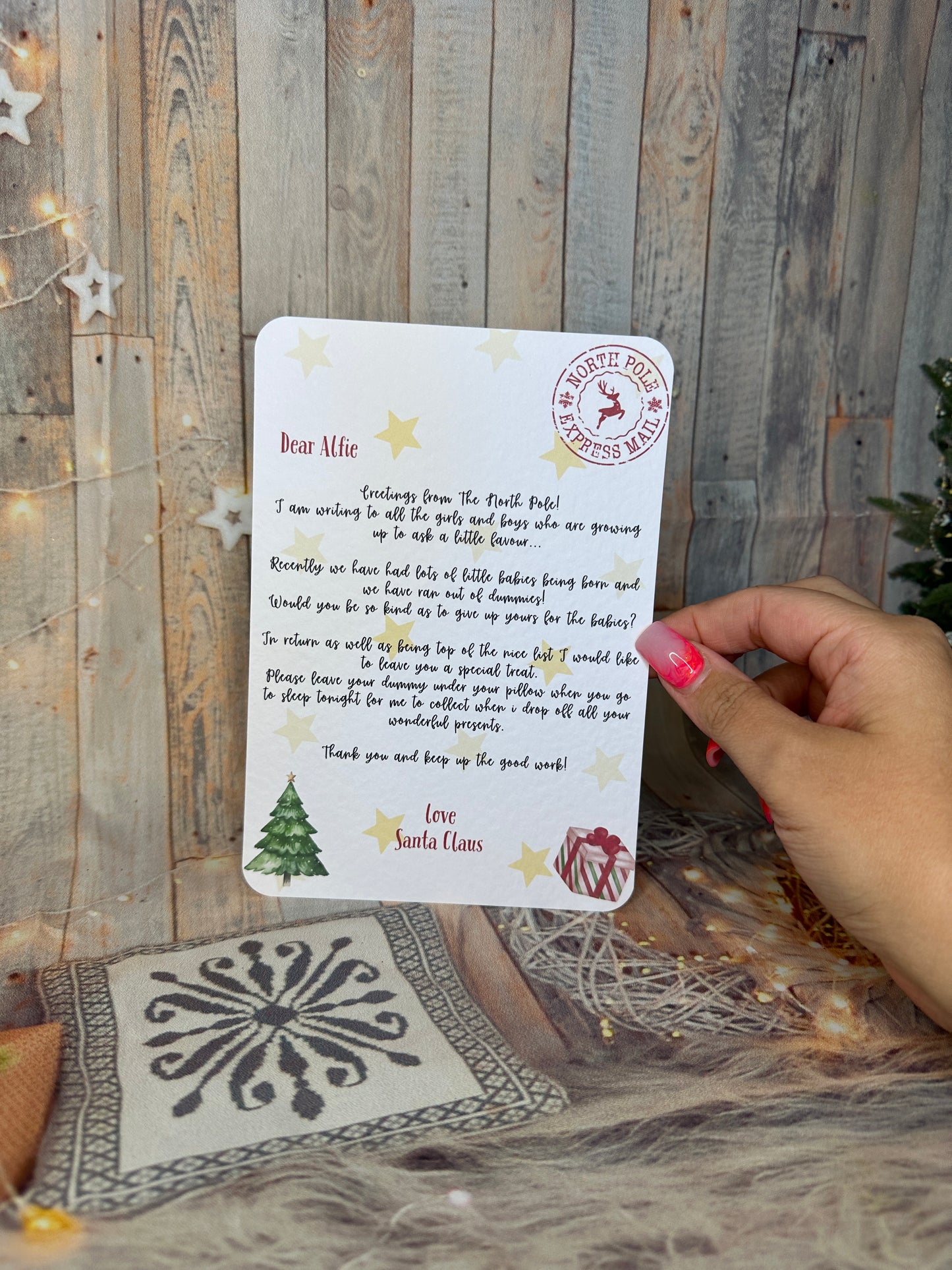 Red Santa Letter and Envelope, Asking the Child To Give Up the Dummy- Personalised, 5x7 size.