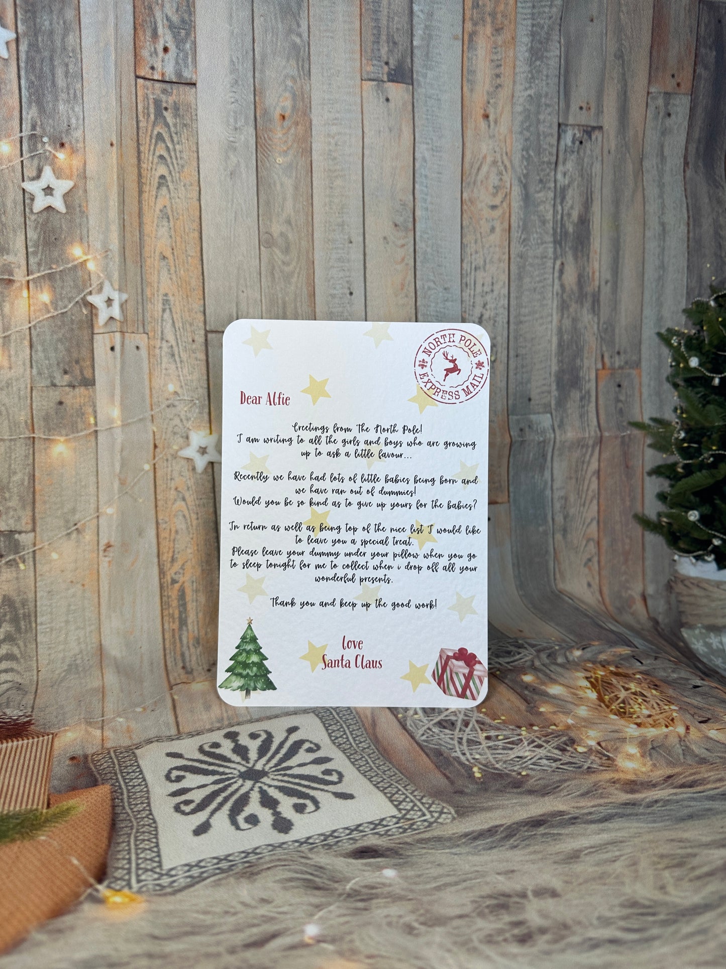 Red Santa Letter and Envelope, Asking the Child To Give Up the Dummy- Personalised, 5x7 size.