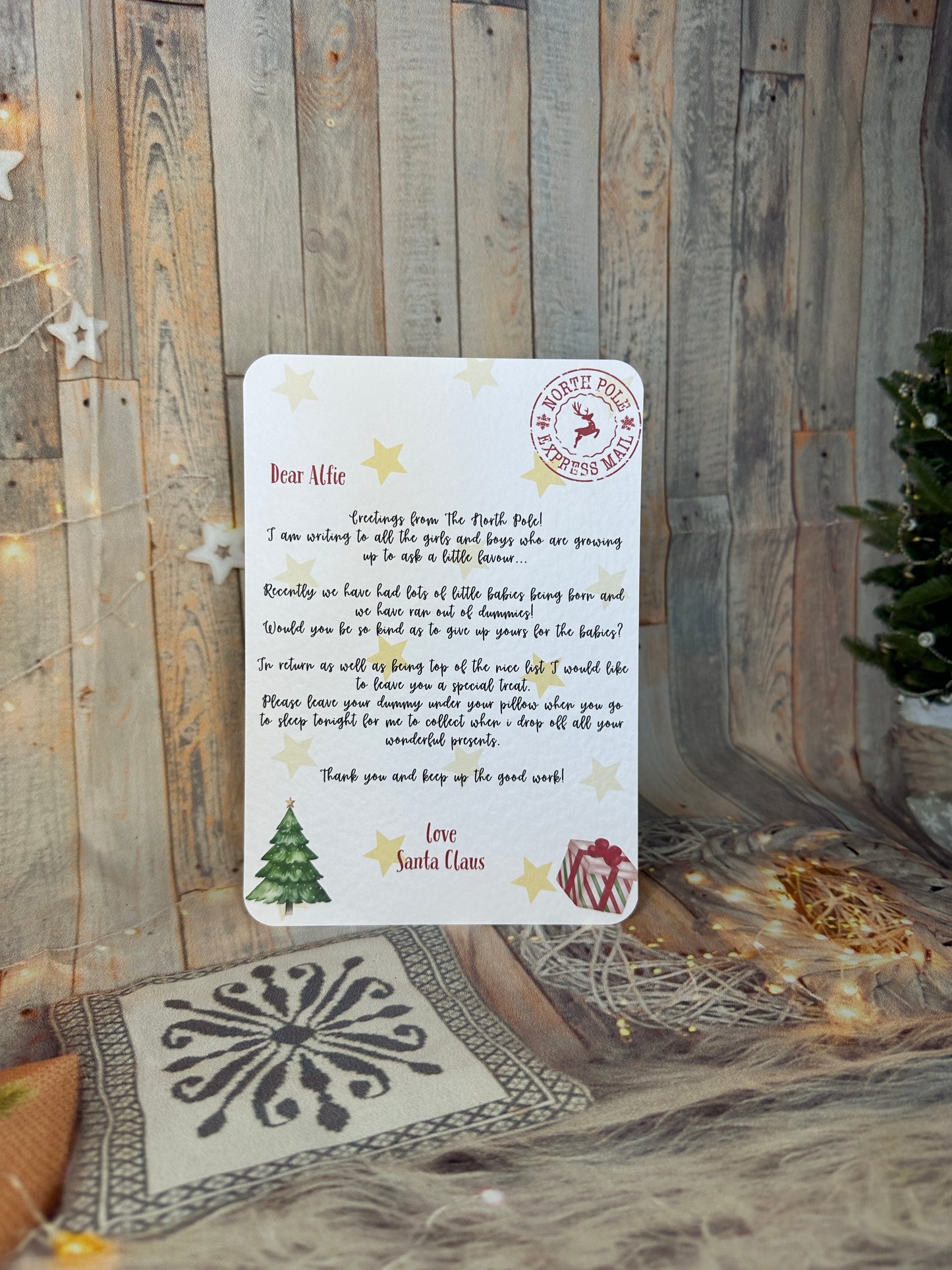 Red Santa Letter and Envelope, Asking the Child To Give Up the Dummy- Personalised, 5x7 size.