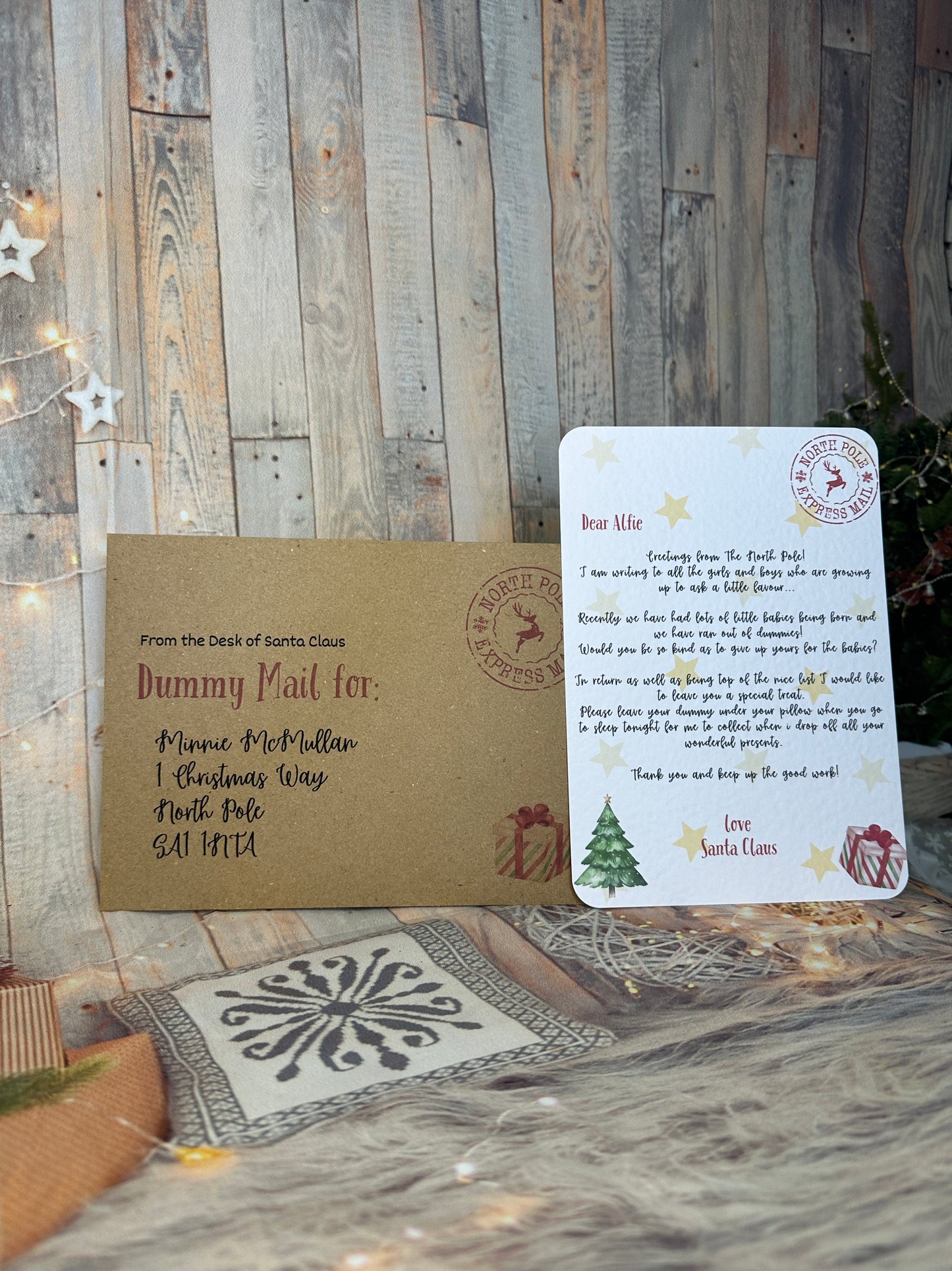 Red Santa Letter and Envelope, Asking the Child To Give Up the Dummy- Personalised, 5x7 size.