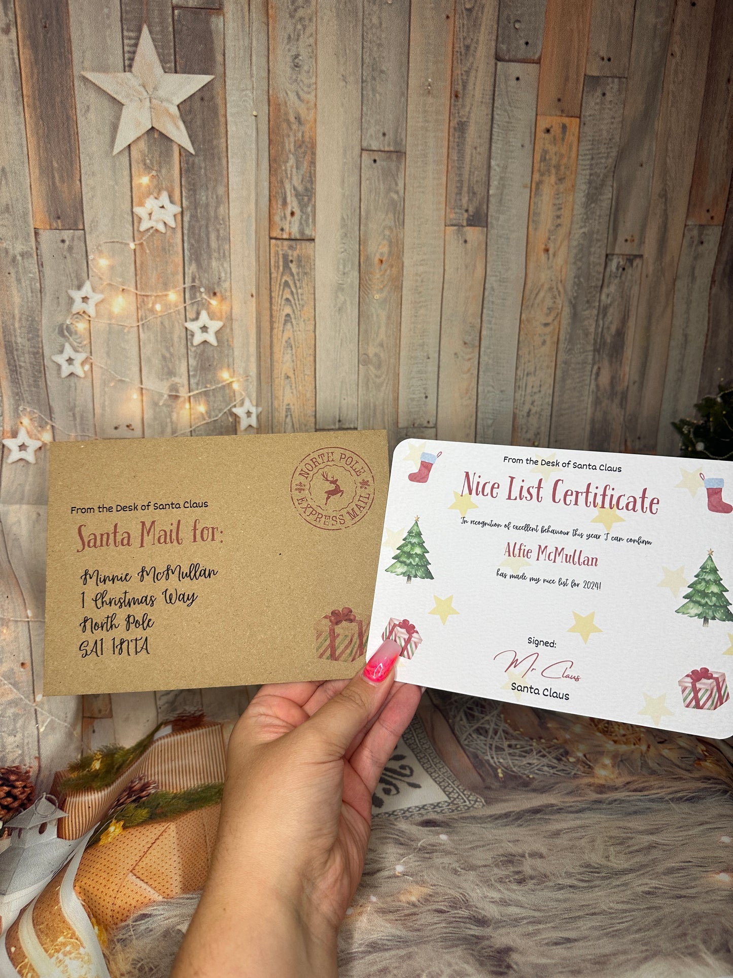 Red Nice List Certificate and Kraft Envelope- 5x7 Size