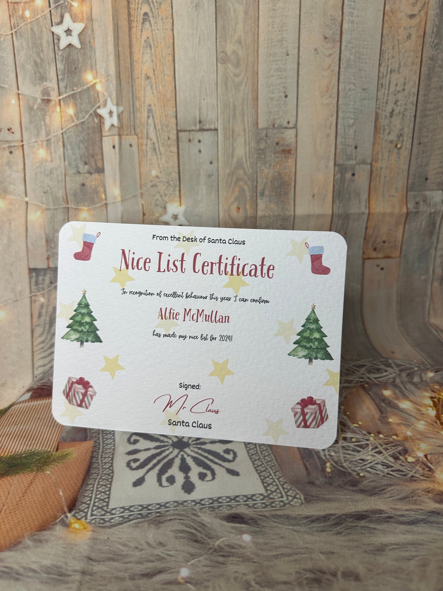 Red Nice List Certificate and Kraft Envelope- 5x7 Size