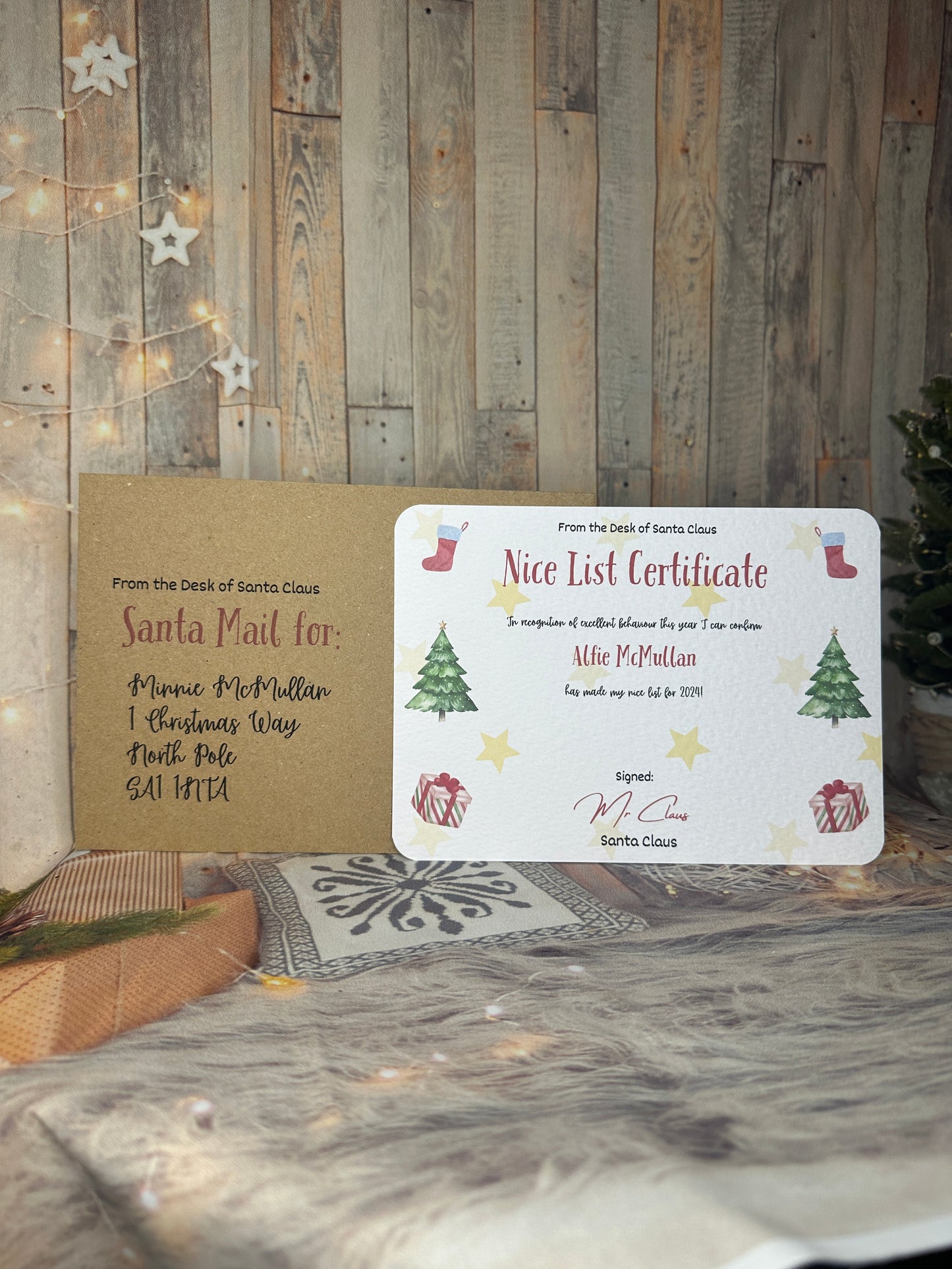 Red Nice List Certificate and Kraft Envelope- 5x7 Size