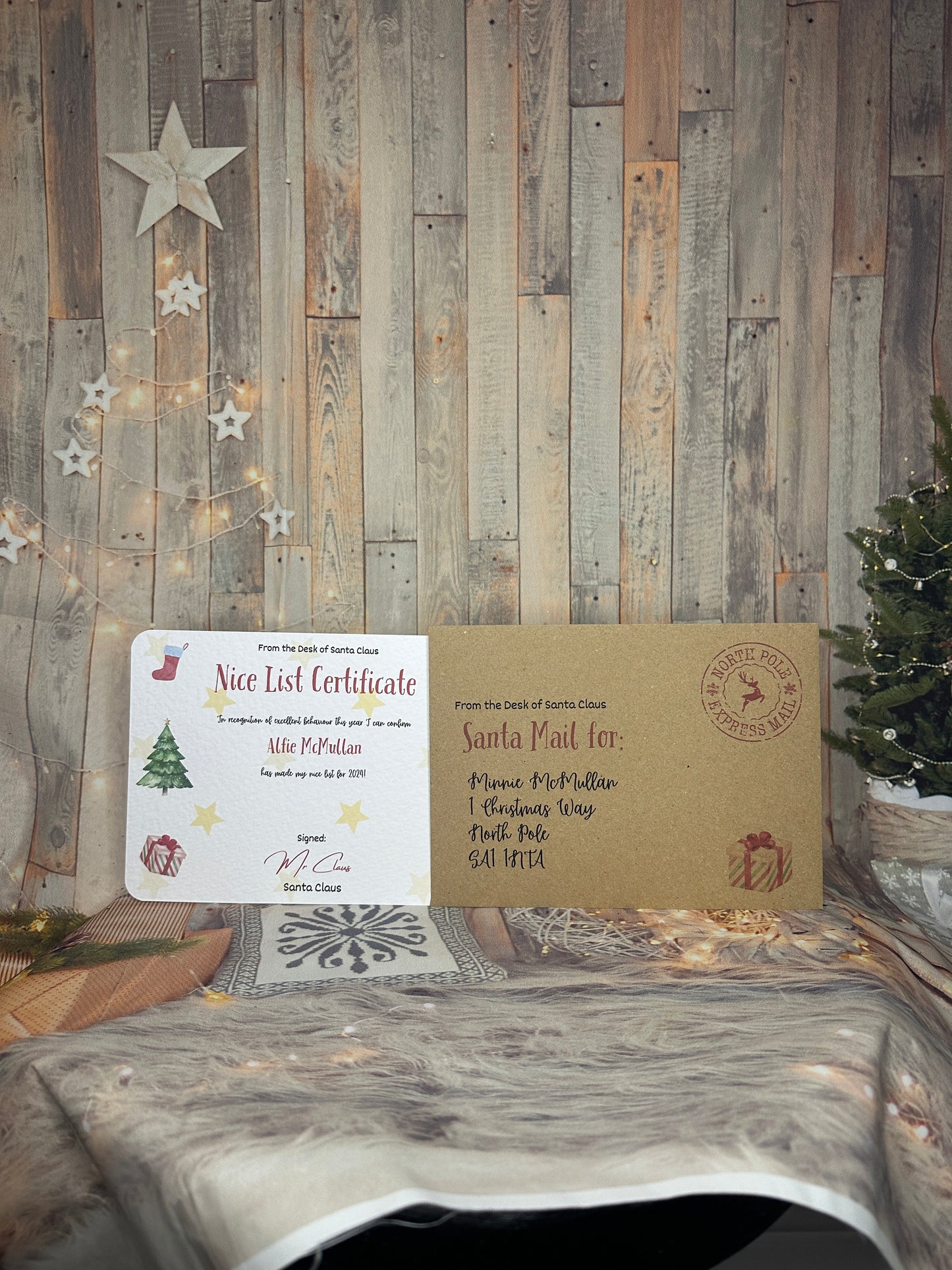 Red Nice List Certificate and Kraft Envelope- 5x7 Size