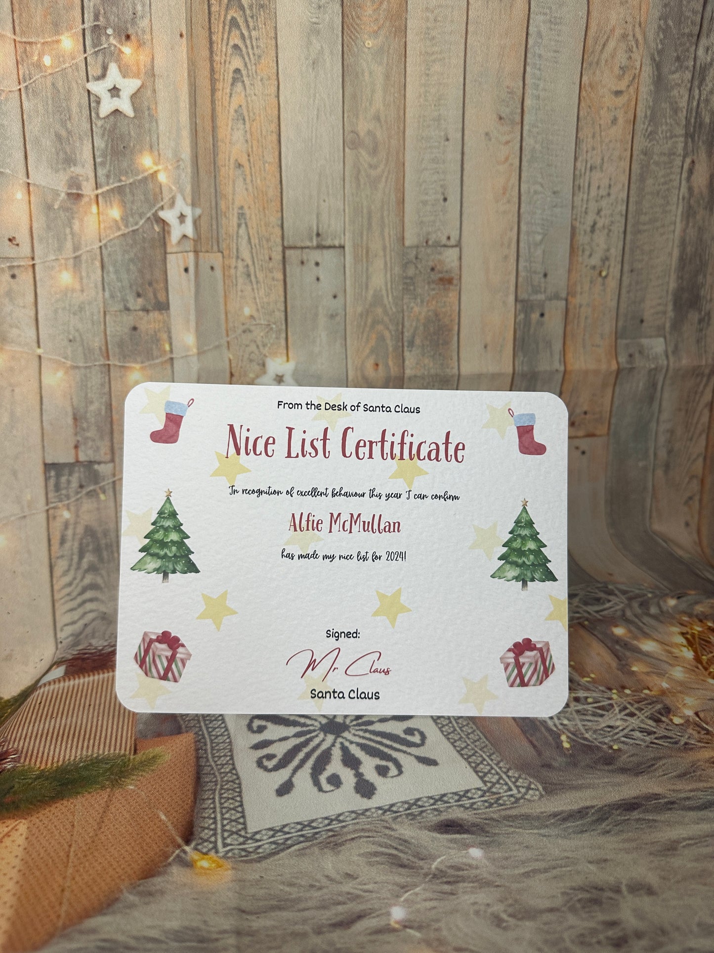 Red Nice List Certificate and Kraft Envelope- 5x7 Size