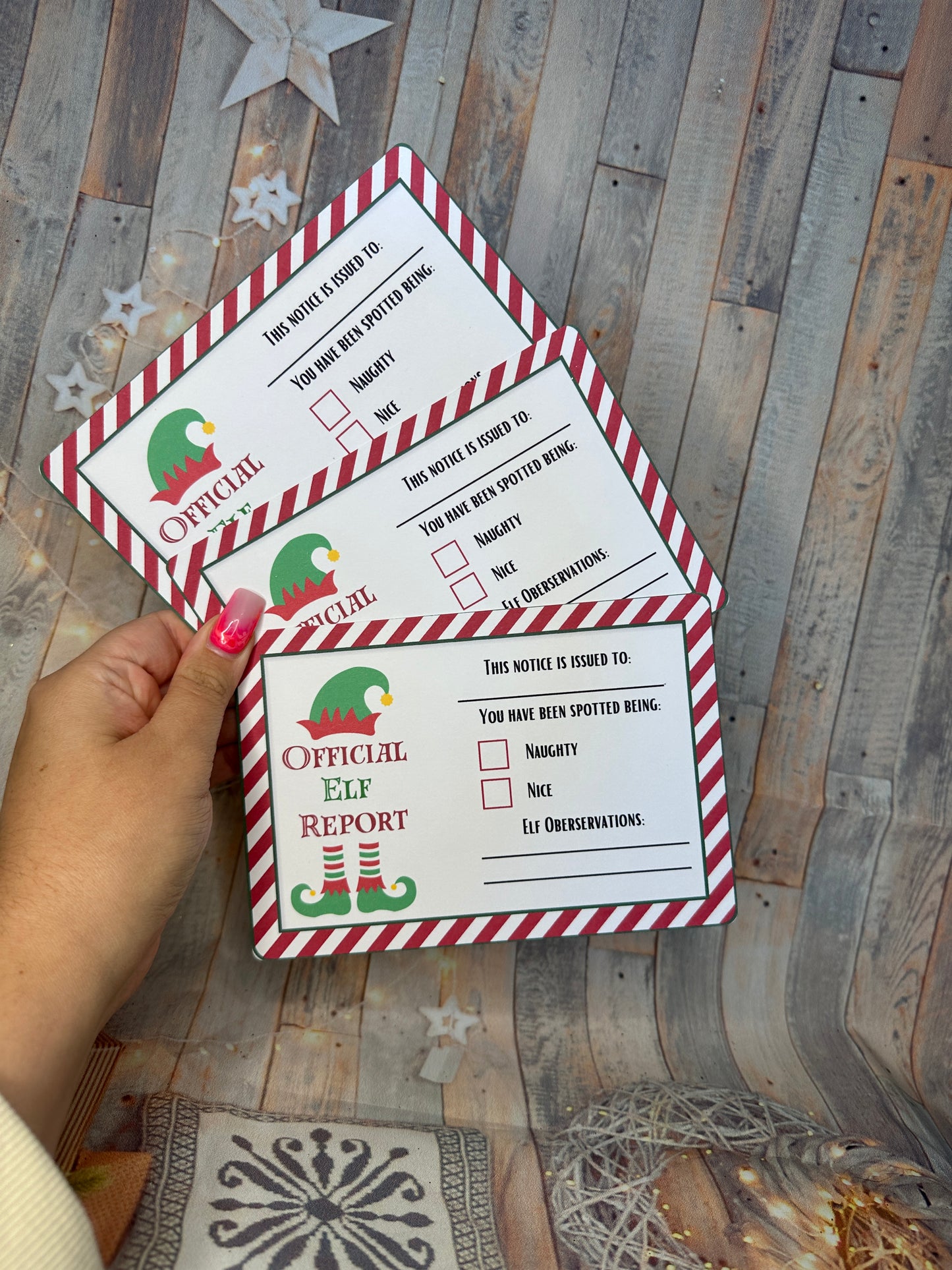 Red Stripe Elf Report Cards- Set of 3