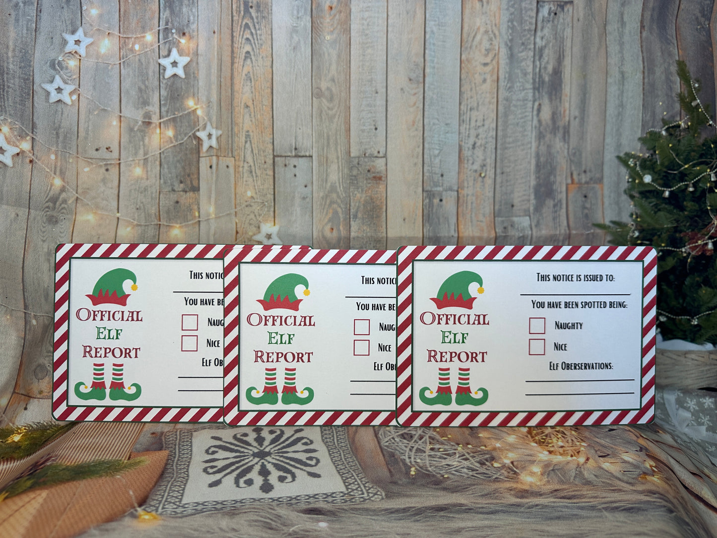 Red Stripe Elf Report Cards- Set of 3