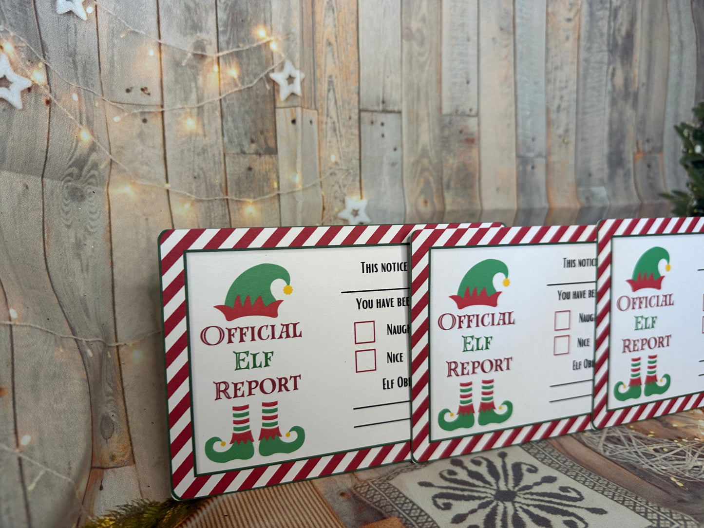 Red Stripe Elf Report Cards- Set of 3