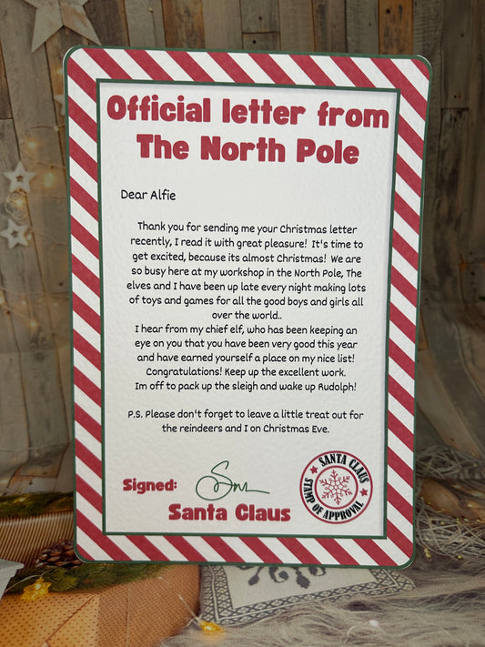 Red Stripe A4 Letter From The North Pole- Personalised