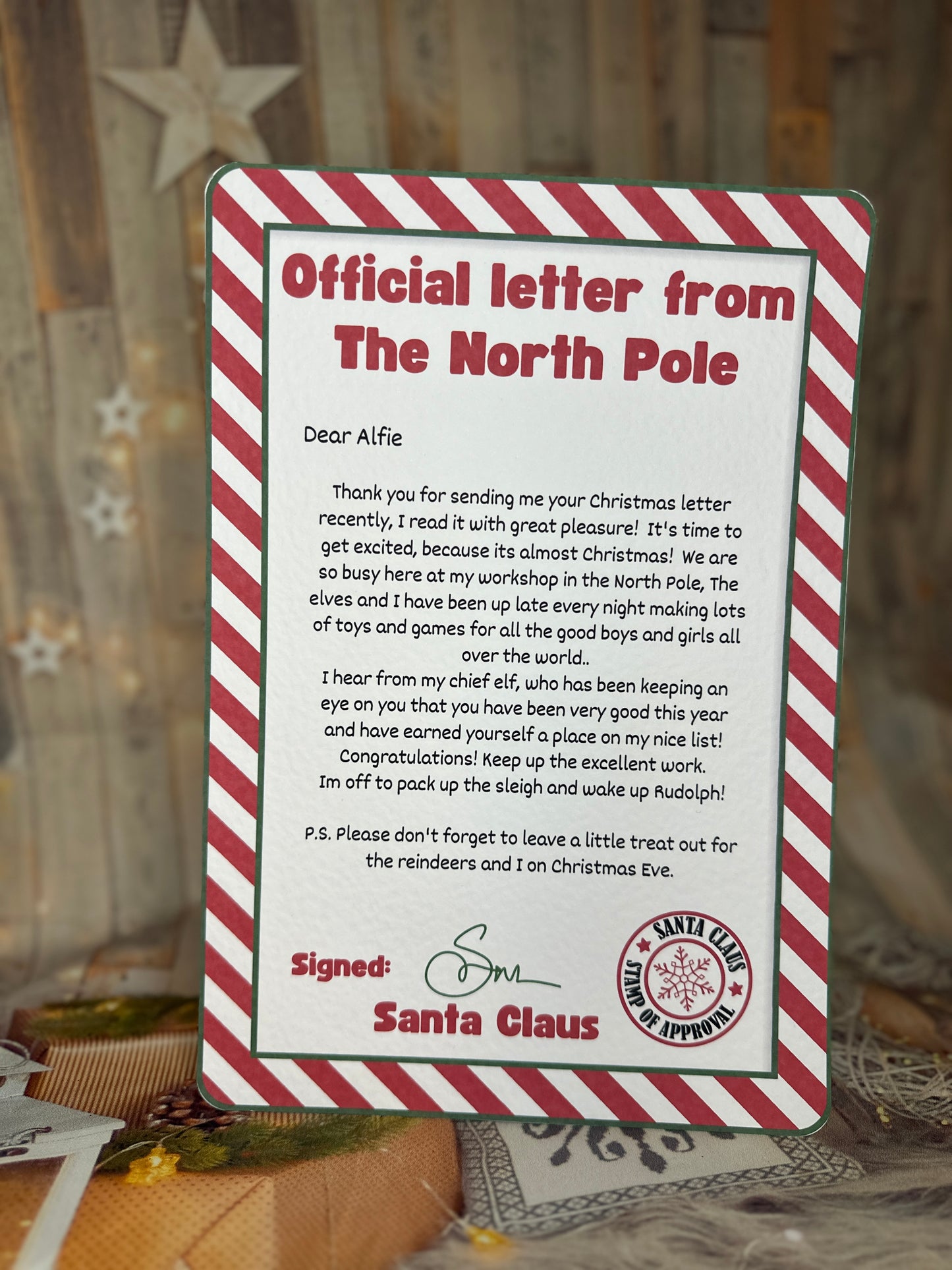 Red Stripe A4 Letter From The North Pole- Personalised