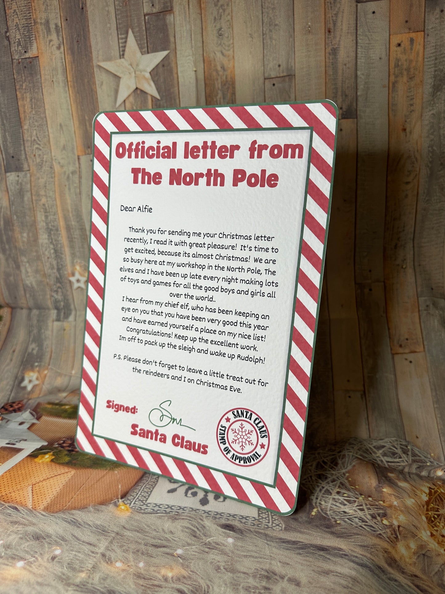 Red Stripe A4 Letter From The North Pole- Personalised