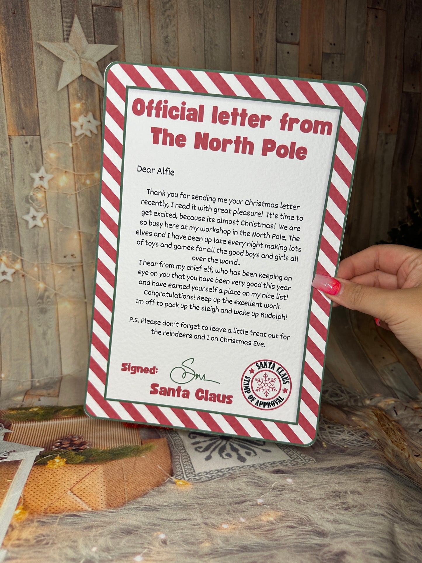 Red Stripe A4 Letter From The North Pole- Personalised