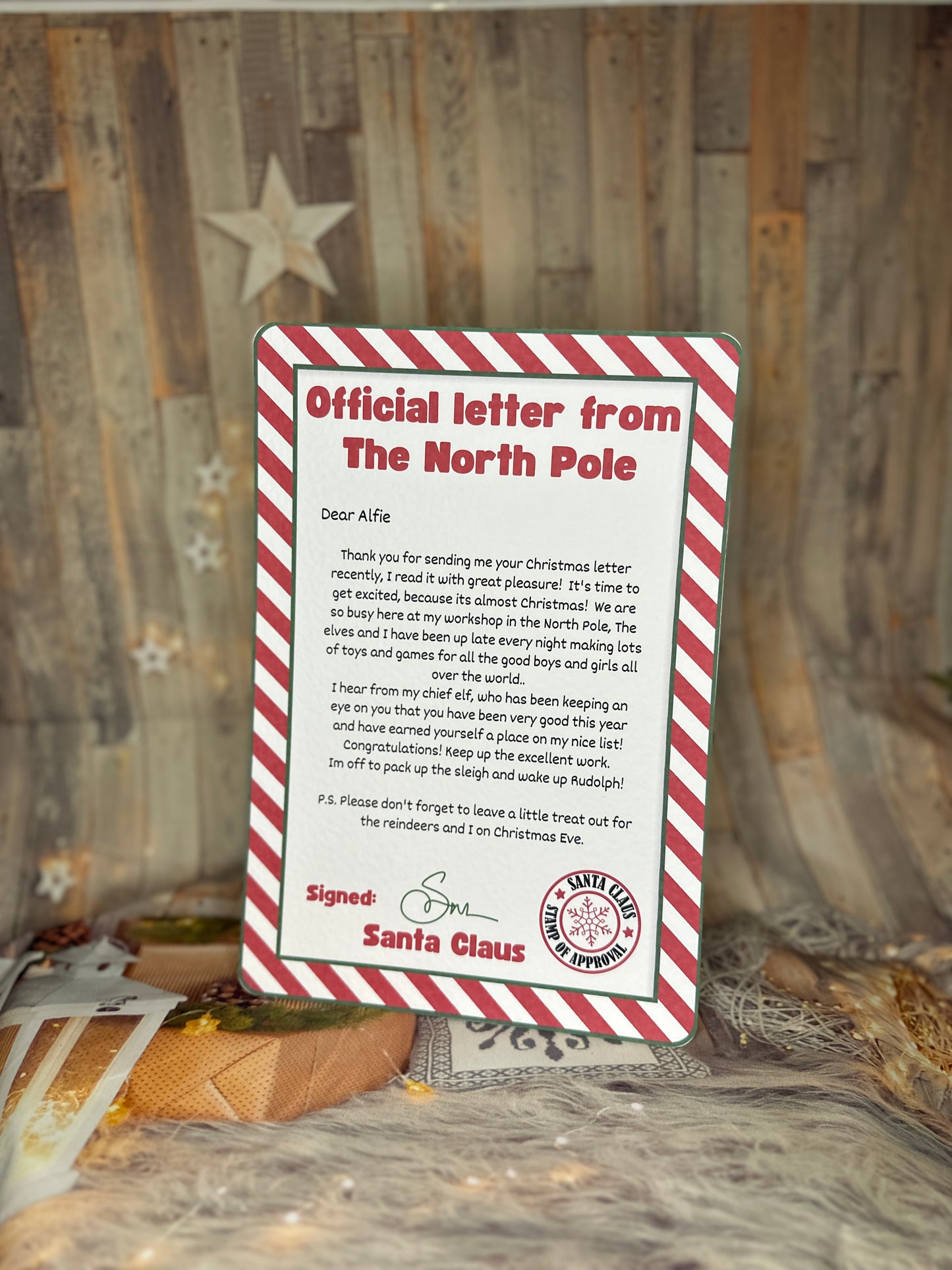 Red Stripe A4 Letter From The North Pole- Personalised