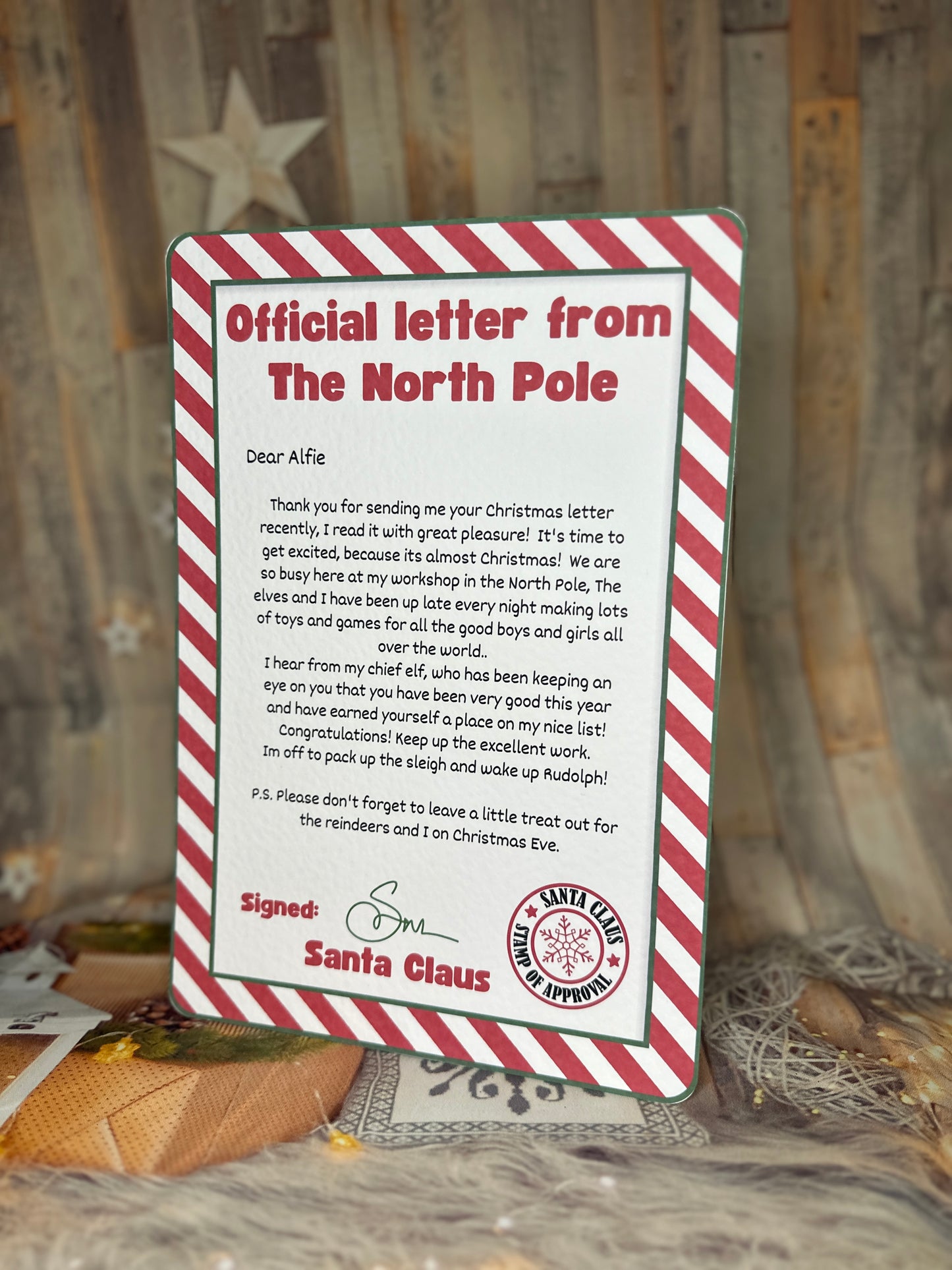 Red Stripe A4 Letter From The North Pole- Personalised