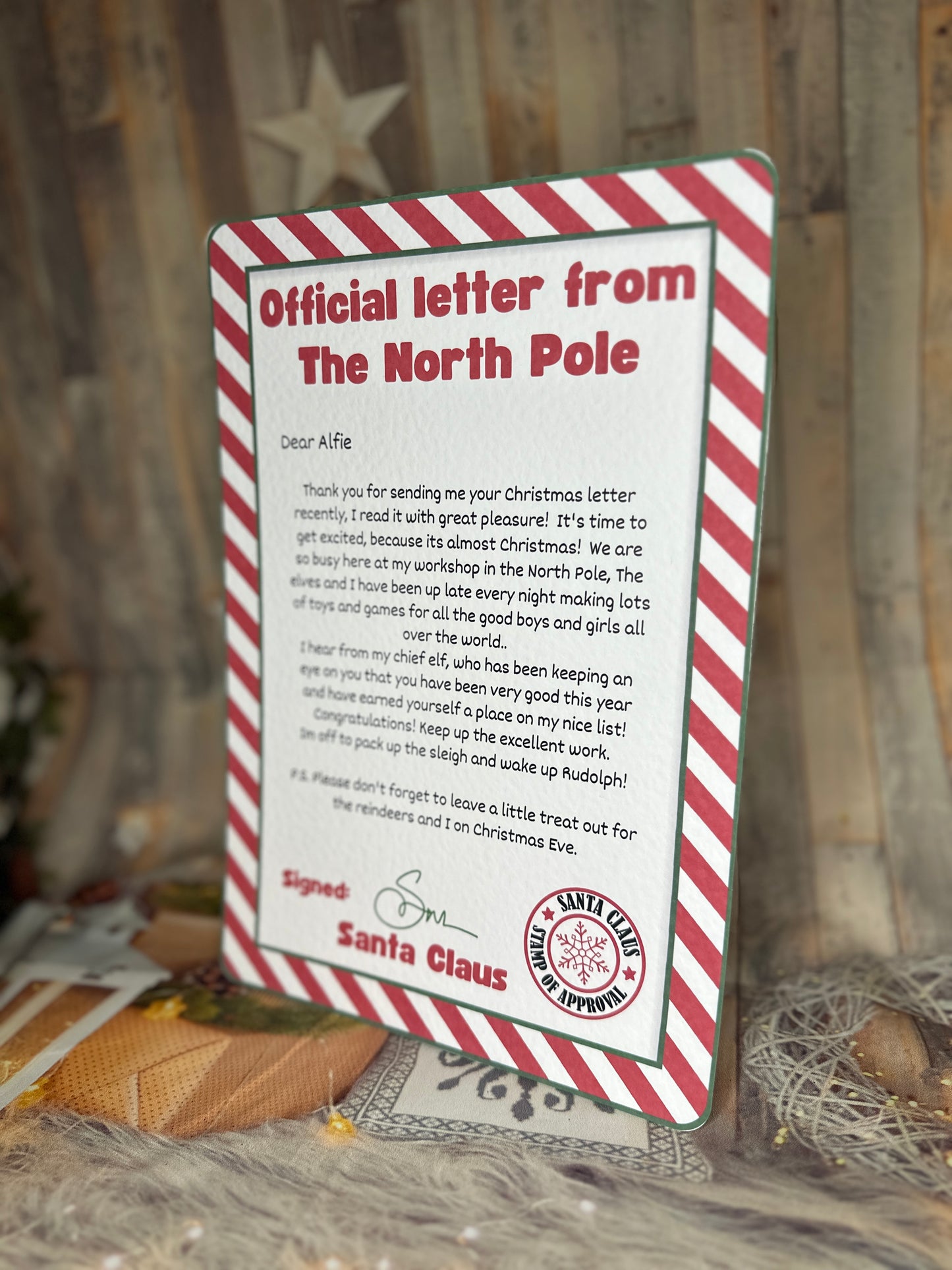 Red Stripe A4 Letter From The North Pole- Personalised