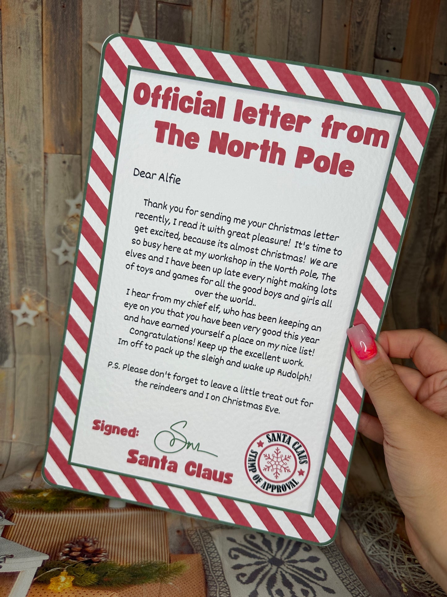 Red Stripe Personalised Nice List Certificate and Letter From The North Pole.