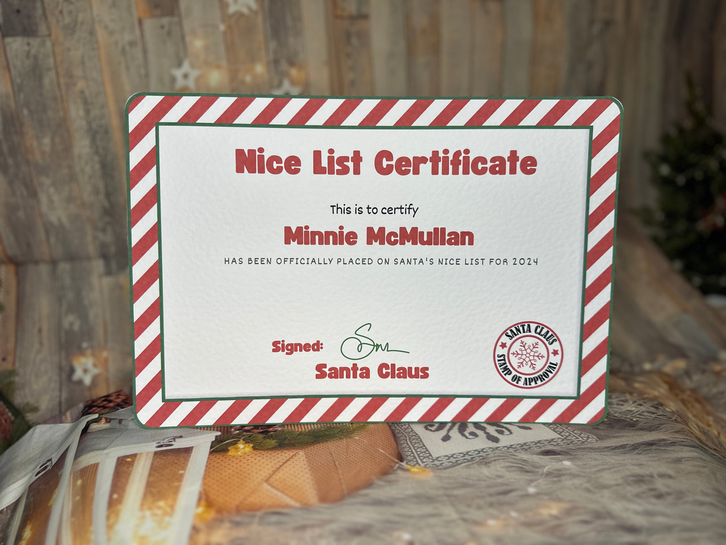 Red Stripe Nice List Certificate, A4 Personalised