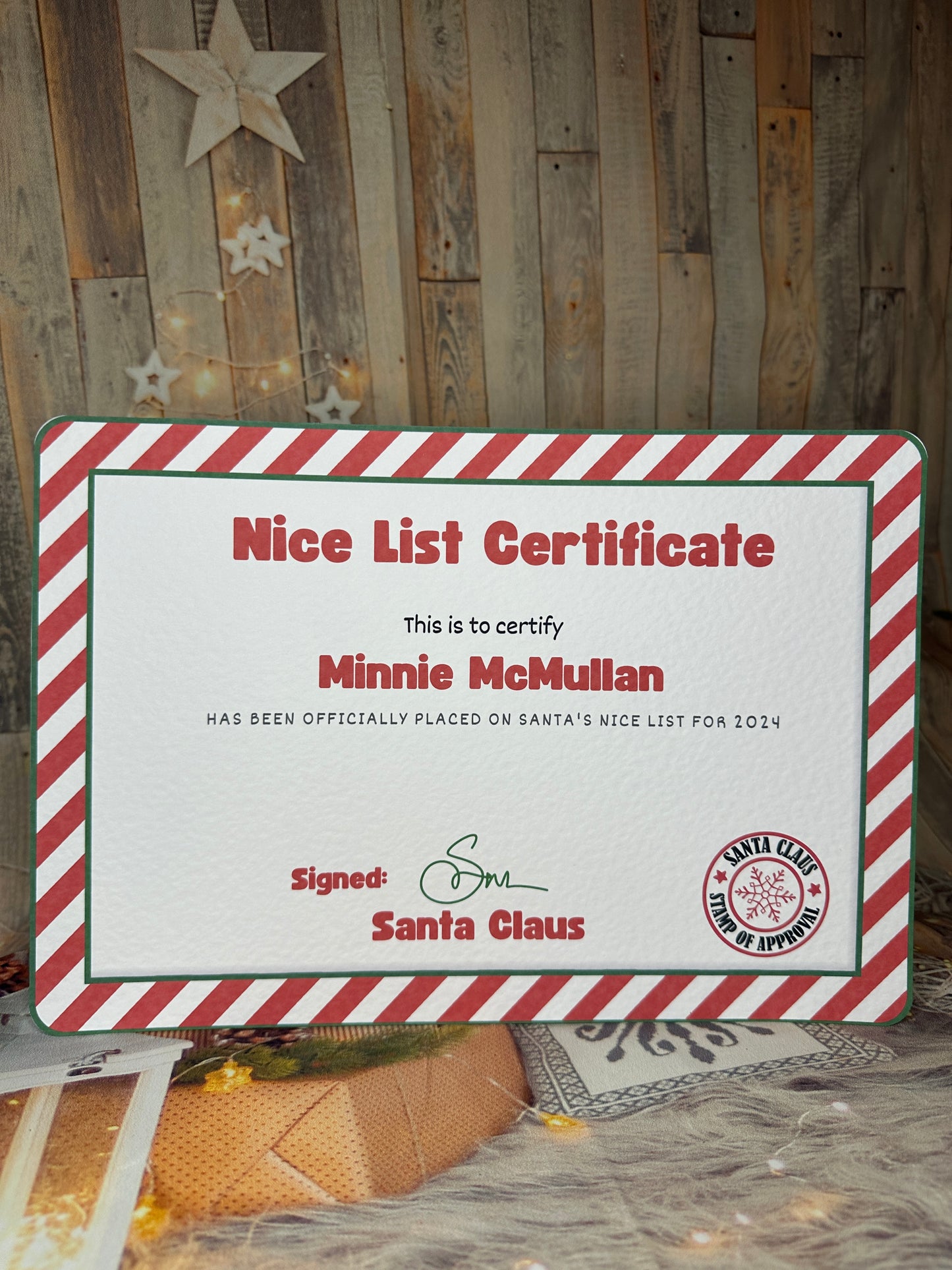 Red Stripe Nice List Certificate, A4 Personalised