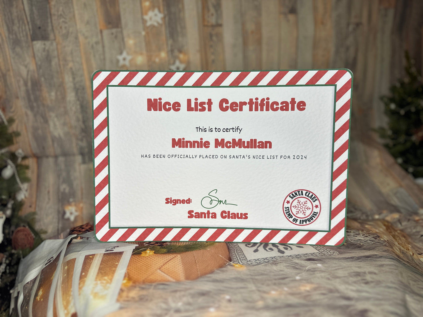 Red Stripe Nice List Certificate, A4 Personalised