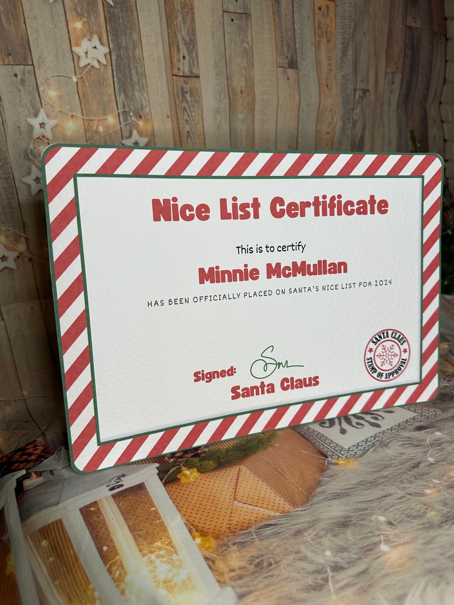 Red Stripe Nice List Certificate, A4 Personalised