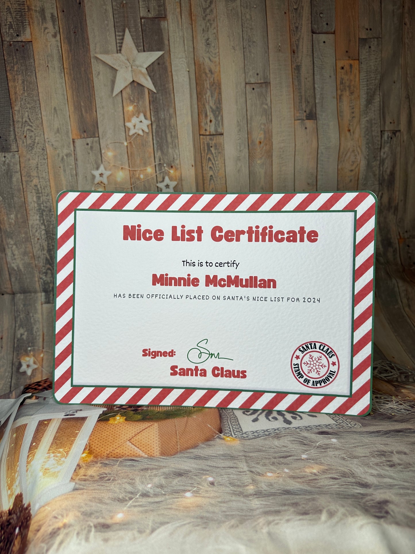 Red Stripe Nice List Certificate, A4 Personalised