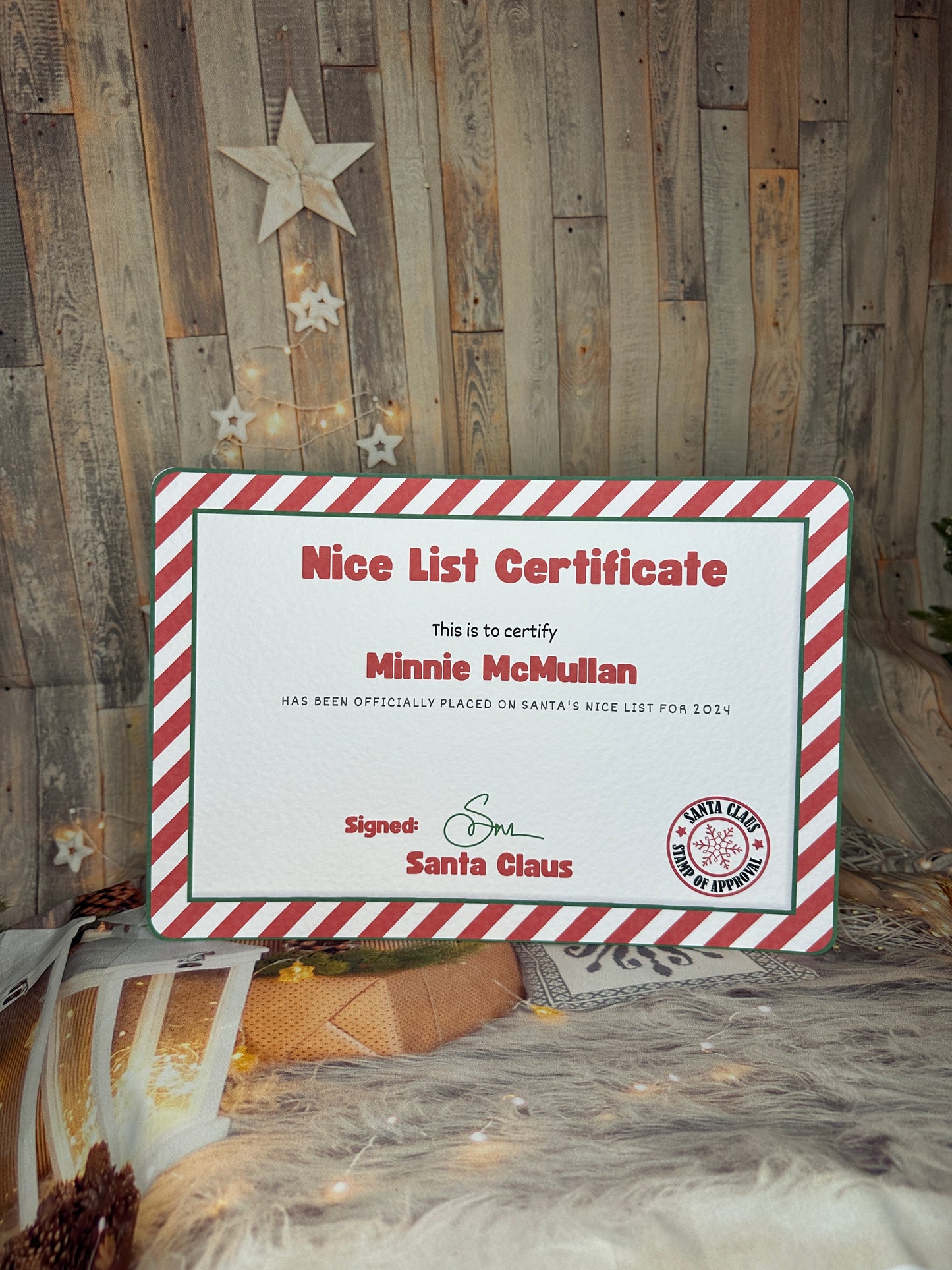 Red Stripe Nice List Certificate, A4 Personalised