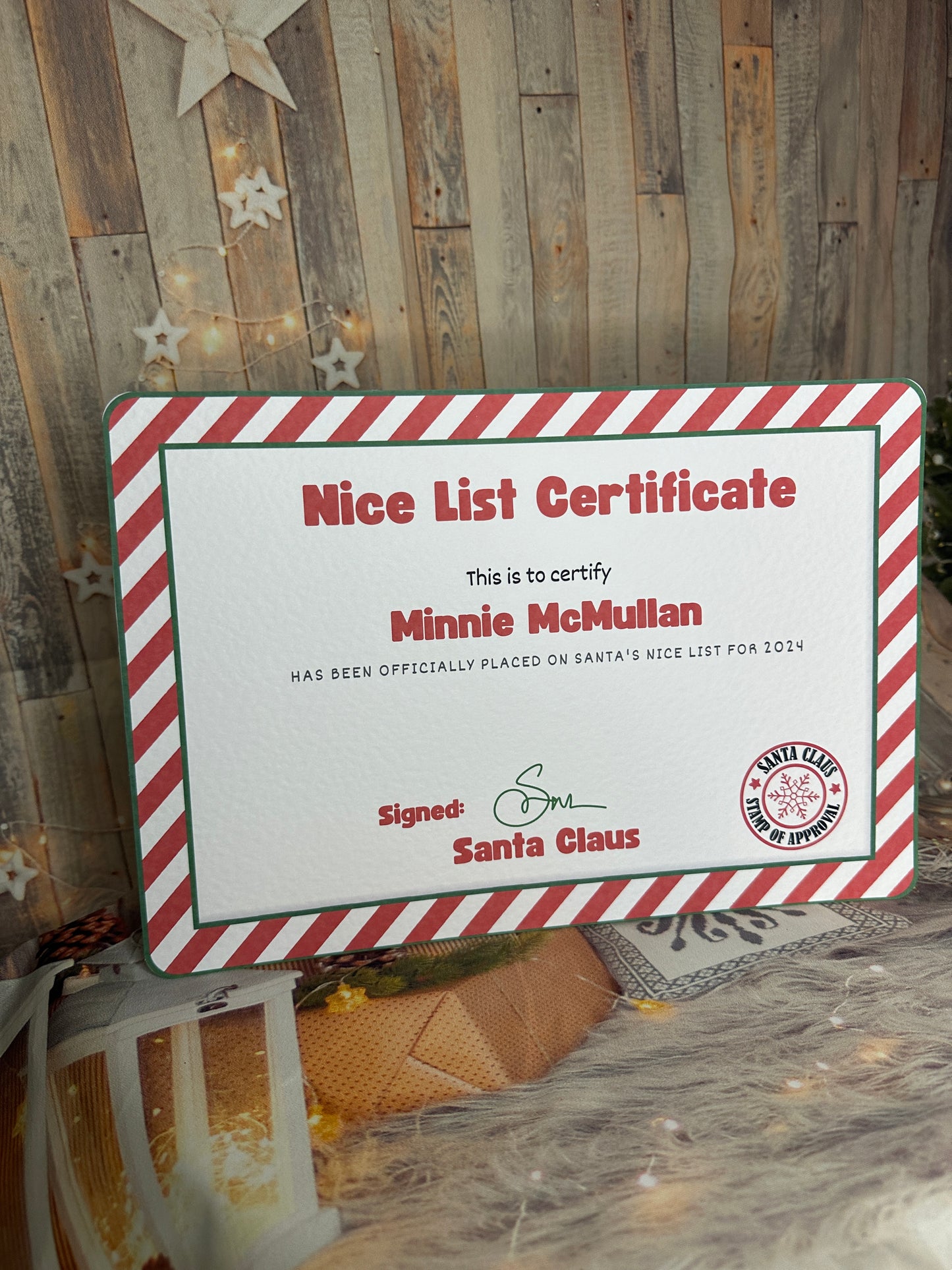 Red Stripe Nice List Certificate, A4 Personalised