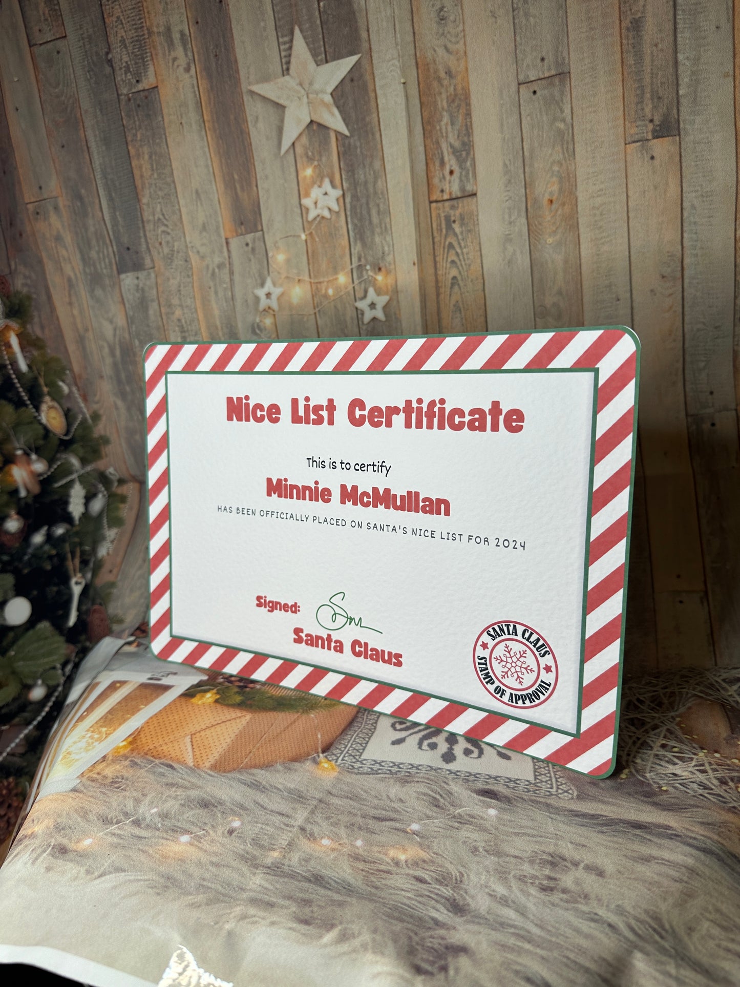 Red Stripe Nice List Certificate, A4 Personalised