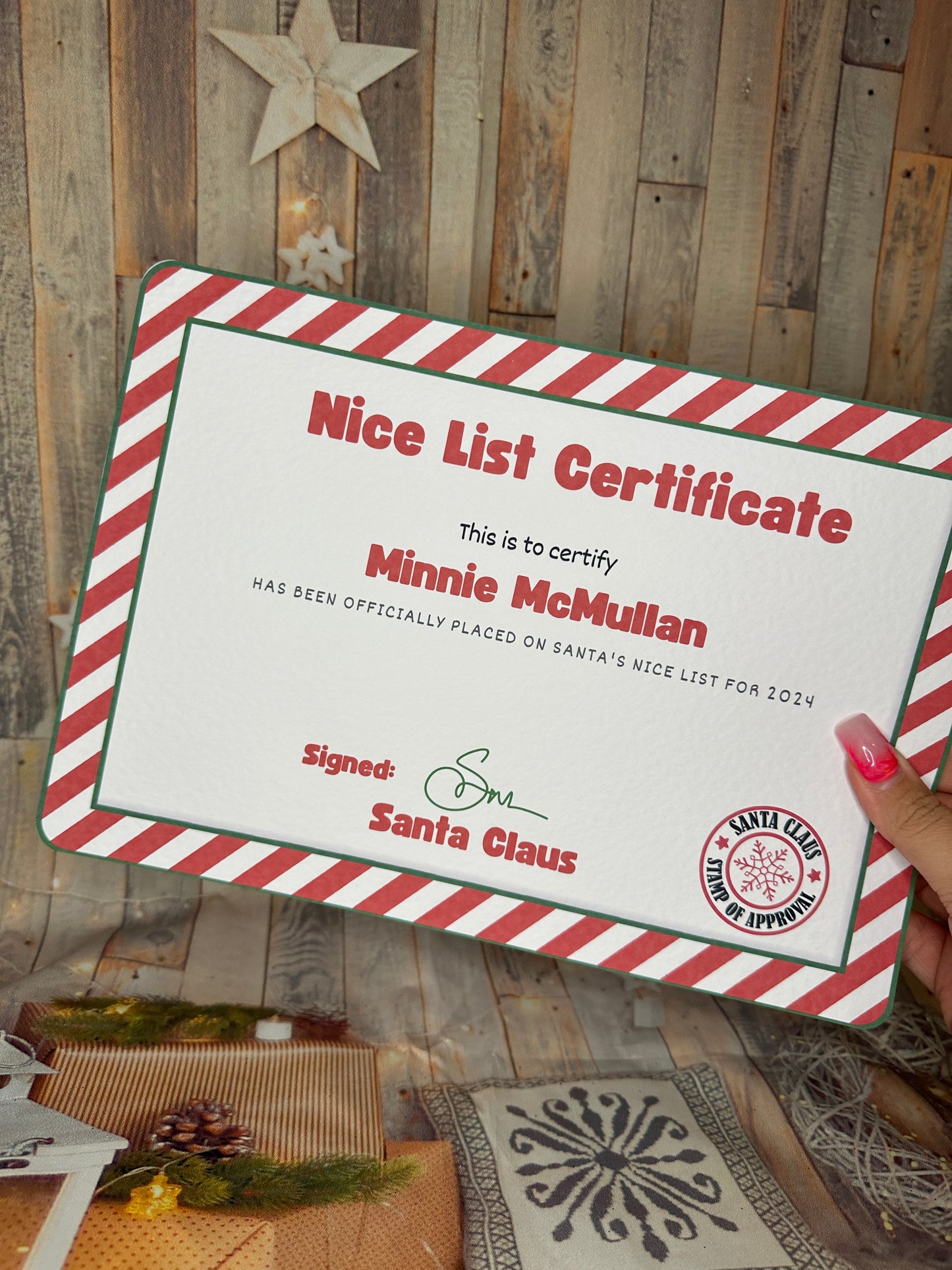 Red Stripe Nice List Certificate, A4 Personalised