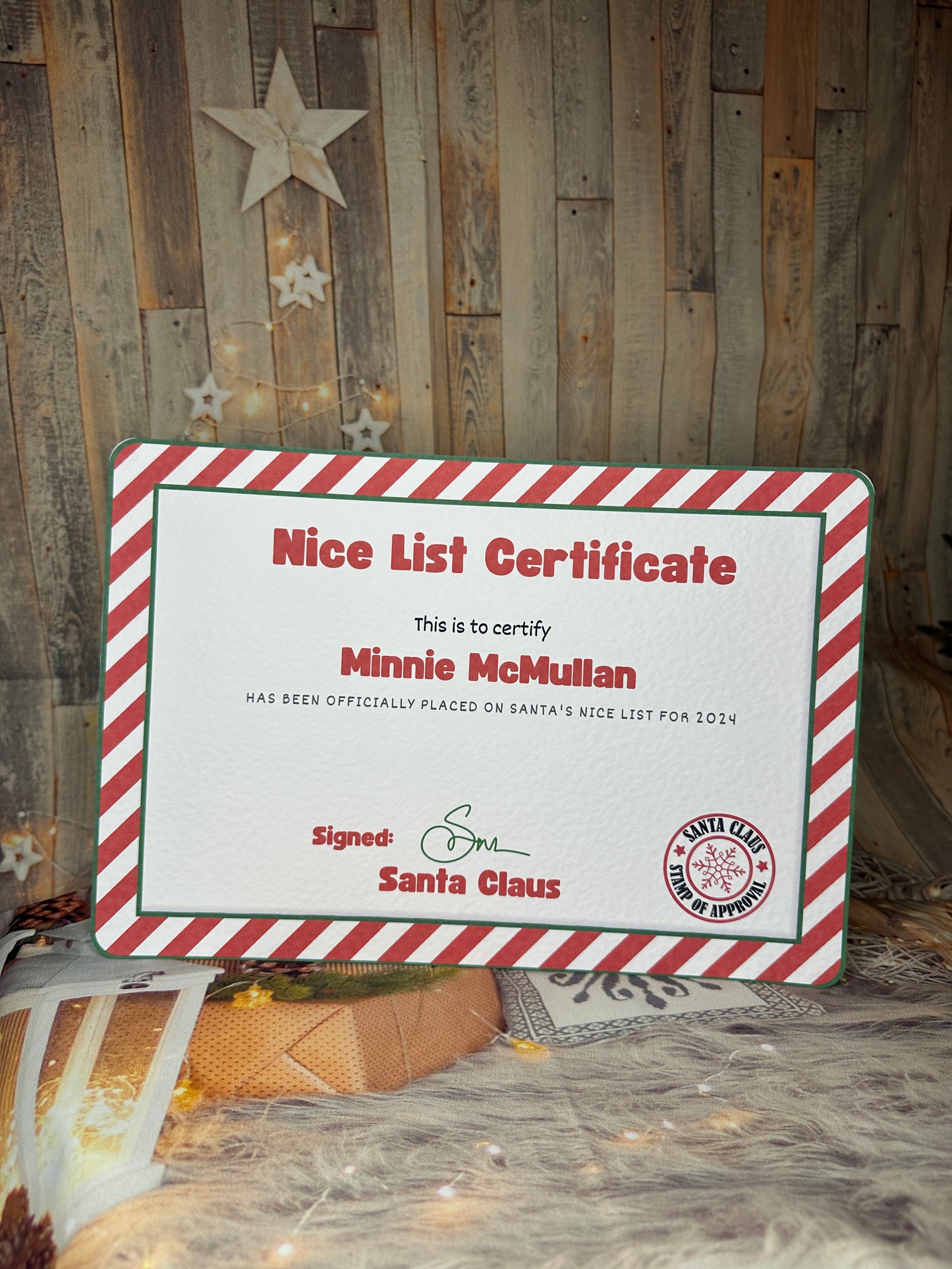 Red Stripe Nice List Certificate, A4 Personalised