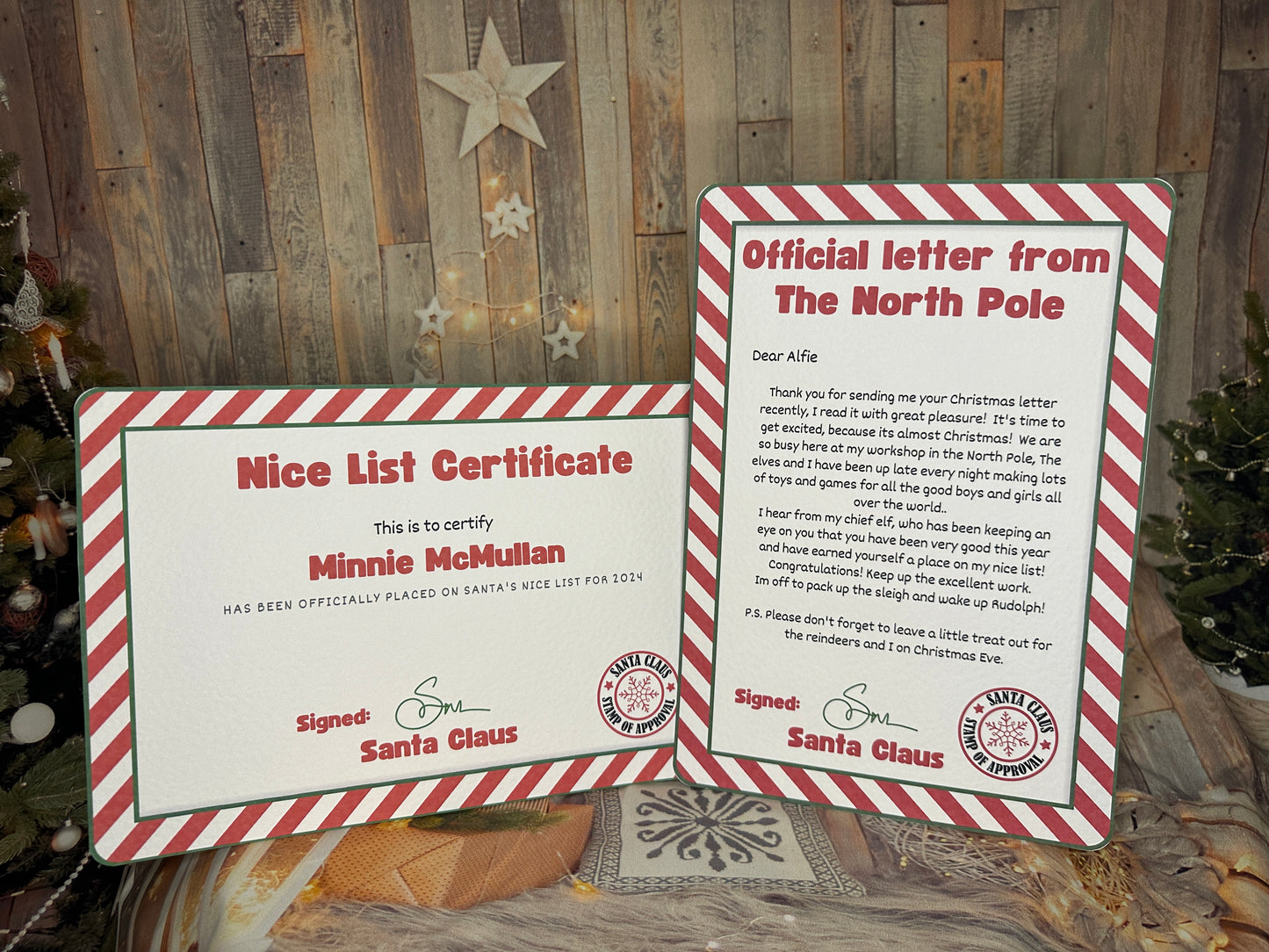 Red Stripe Personalised Nice List Certificate and Letter From The North Pole.