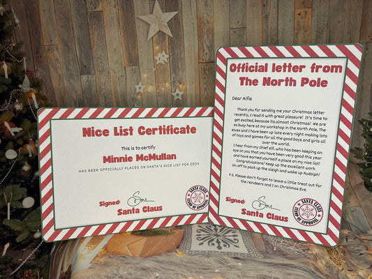 Red Stripe Personalised Nice List Certificate and Letter From The North Pole.