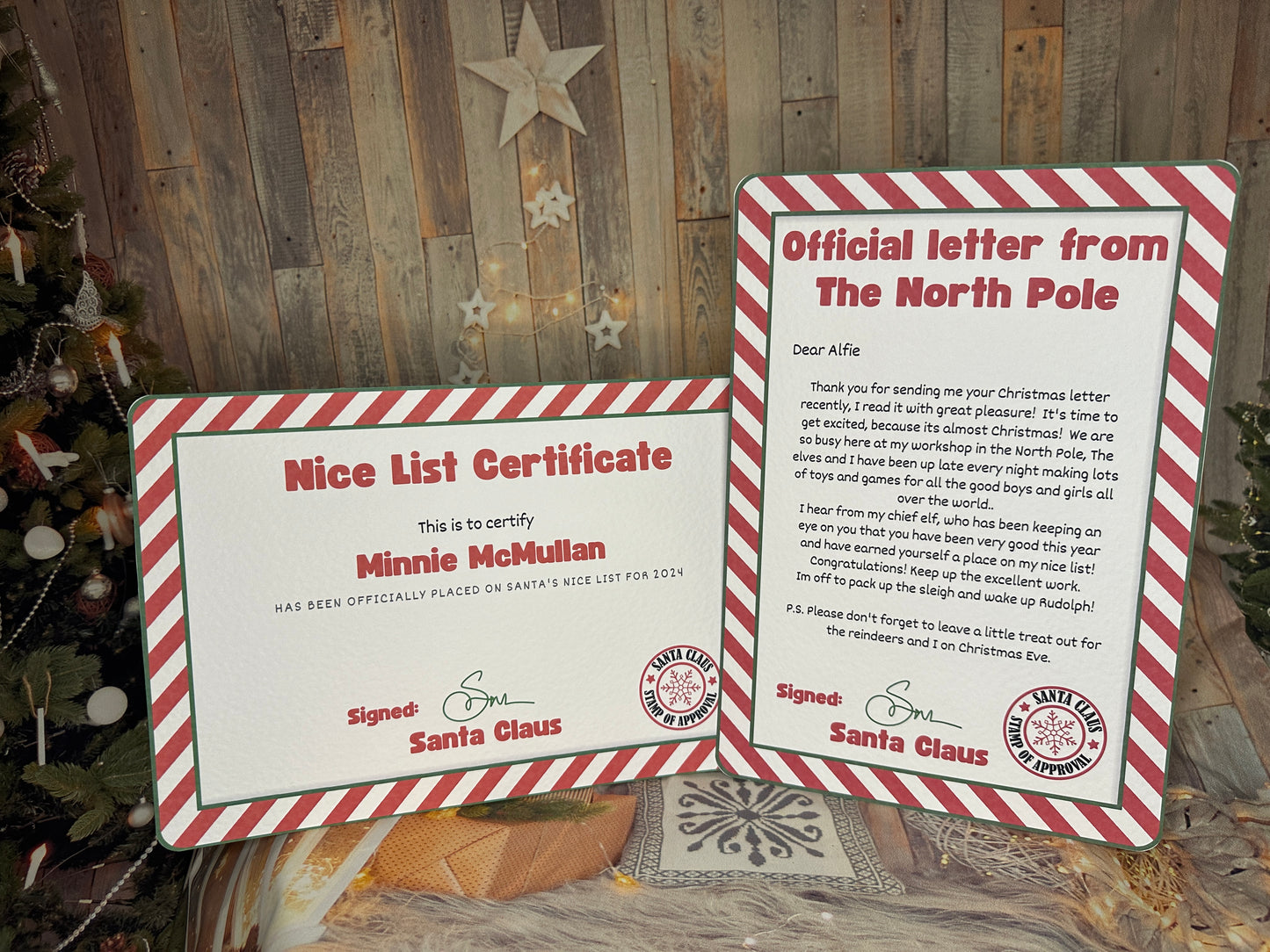 Red Stripe Personalised Nice List Certificate and Letter From The North Pole.