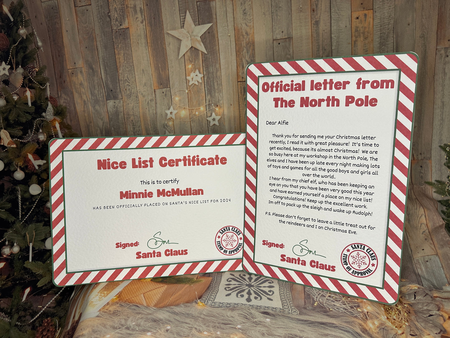 Red Stripe Personalised Nice List Certificate and Letter From The North Pole.