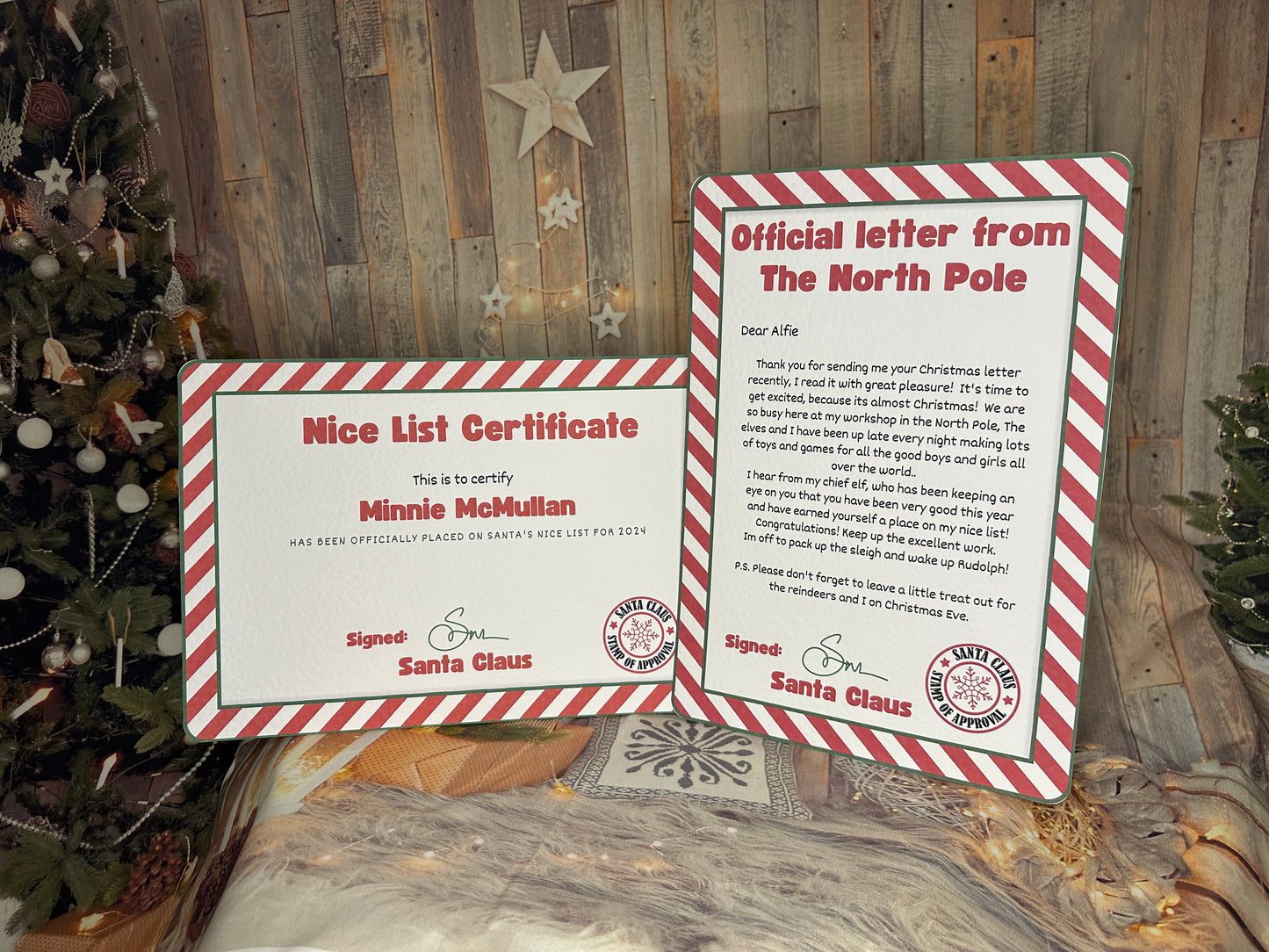 Red Stripe Personalised Nice List Certificate and Letter From The North Pole.