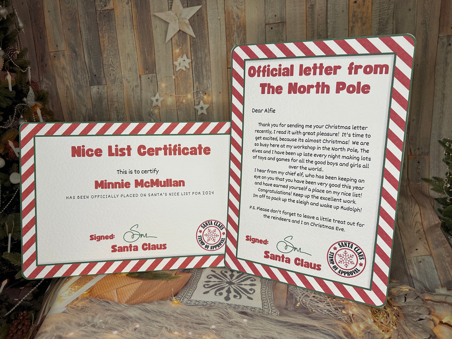 Red Stripe Personalised Nice List Certificate and Letter From The North Pole.