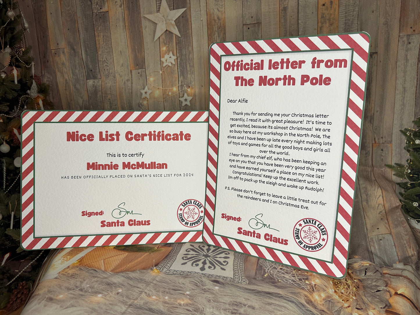 Red Stripe Personalised Nice List Certificate and Letter From The North Pole.